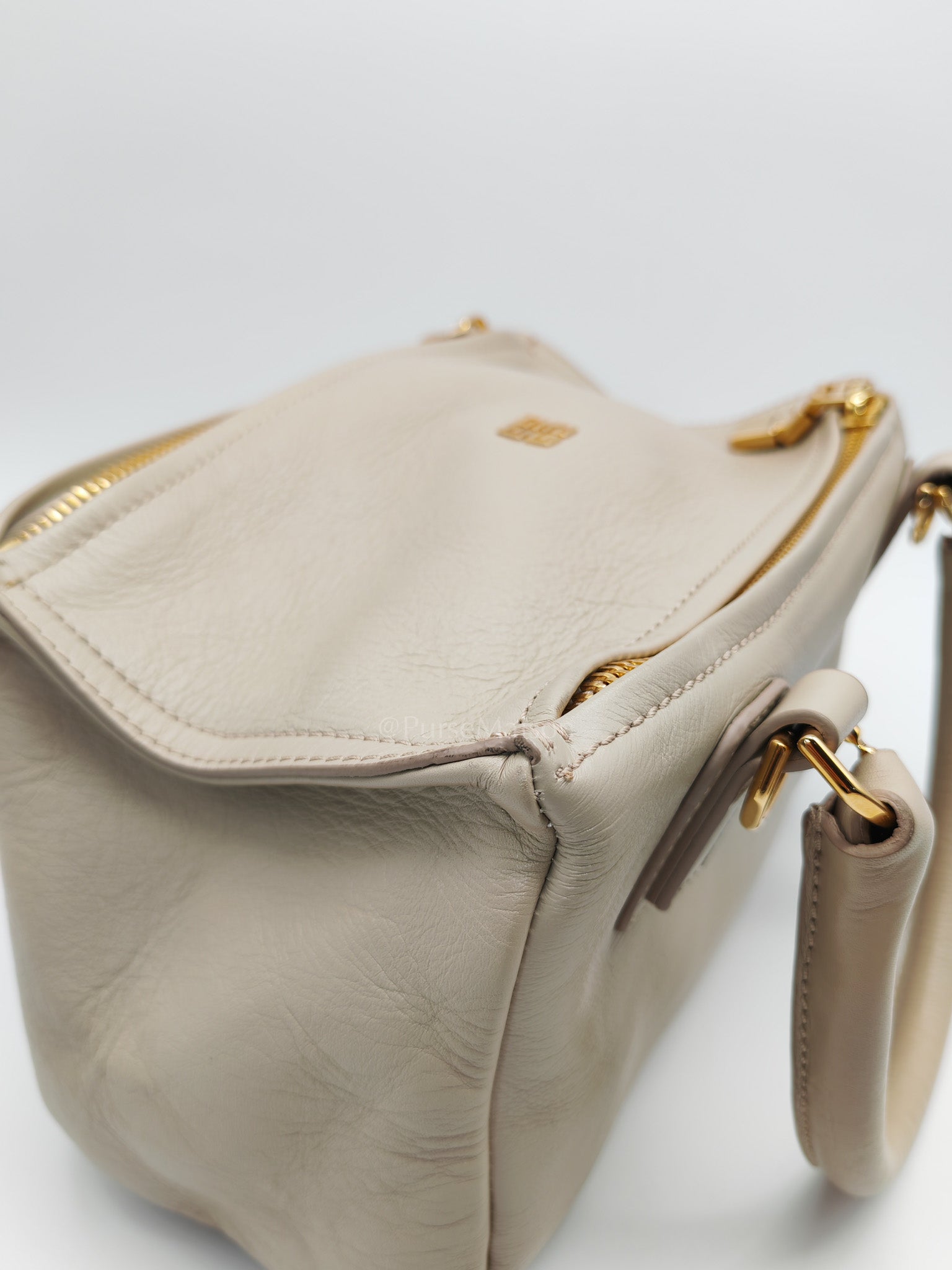 Pandora Bag Small in Beige Calfskin Leather & Gold Hardware