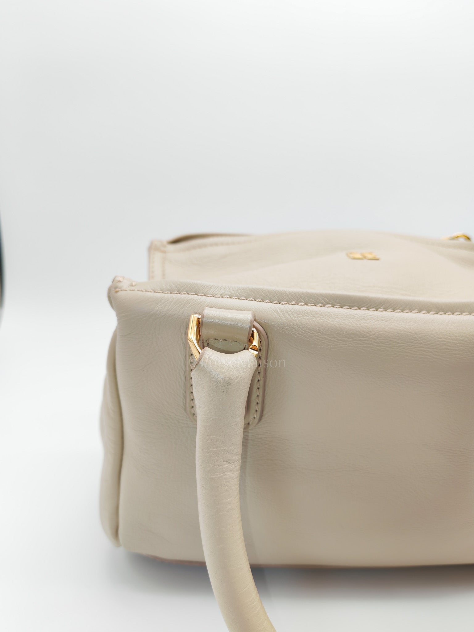 Pandora Bag Small in Beige Calfskin Leather & Gold Hardware