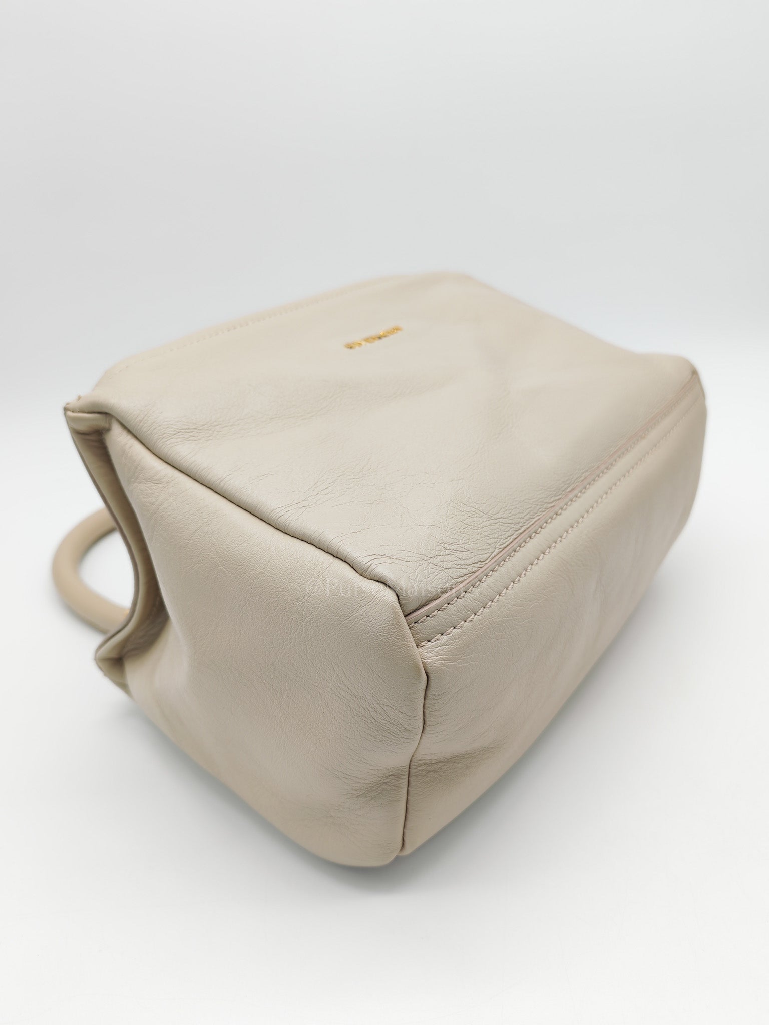Pandora Bag Small in Beige Calfskin Leather & Gold Hardware