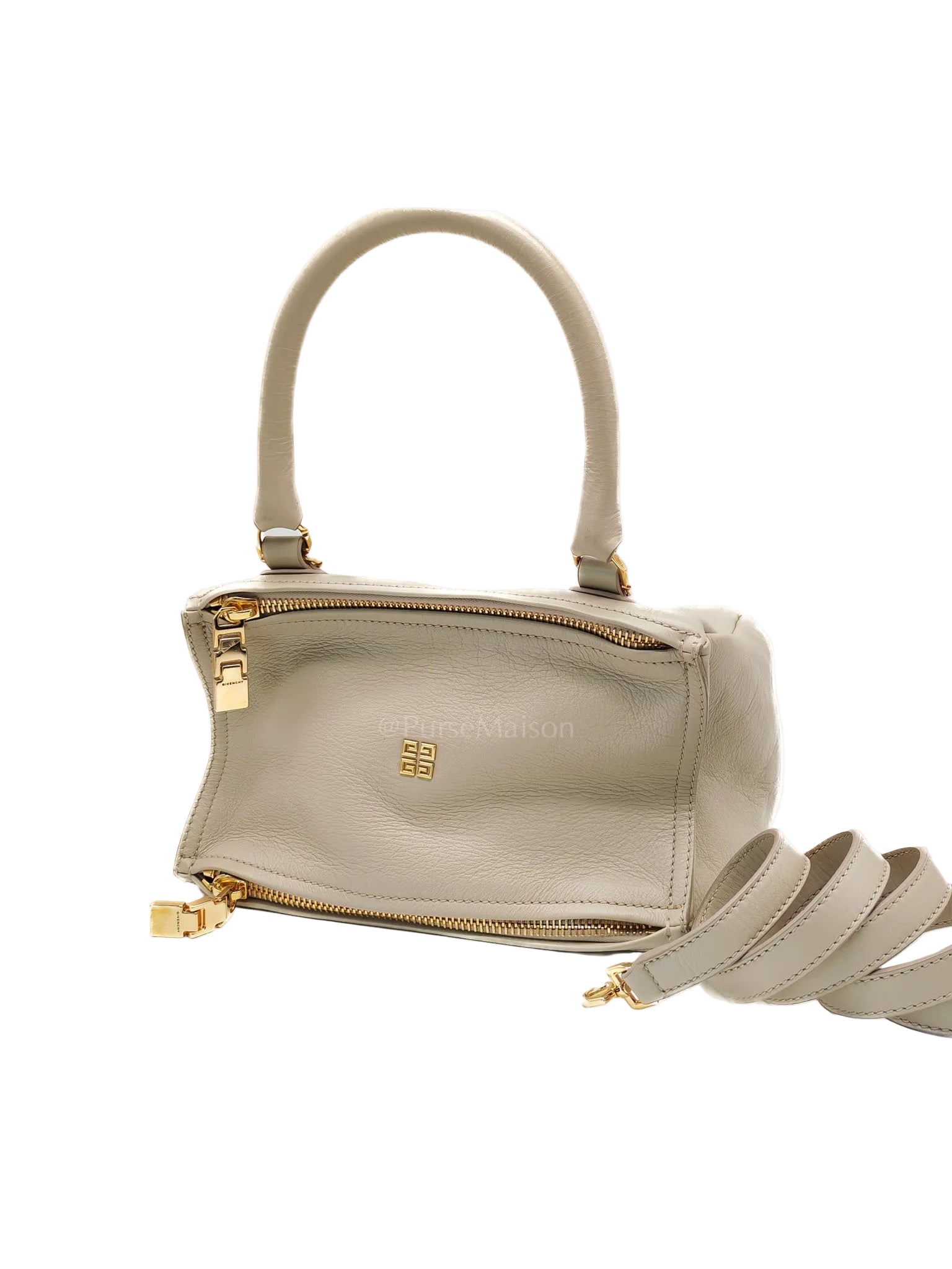 Pandora Bag Small in Beige Calfskin Leather & Gold Hardware