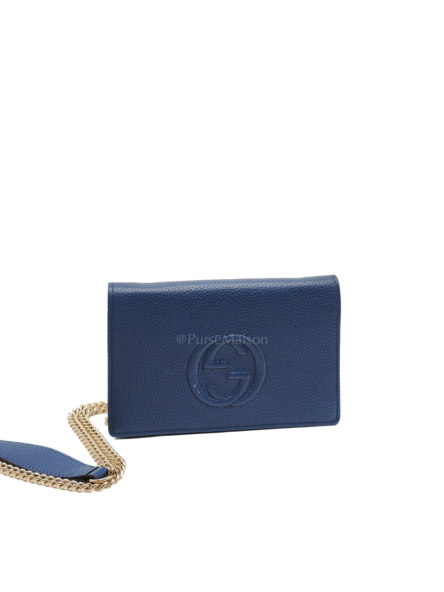 Soho Wallet on Chain in Blue Grained Leather Light Gold Hardware