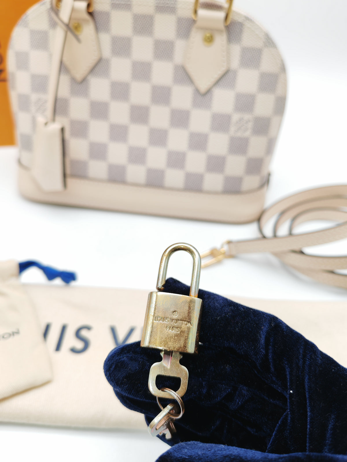 Louis Vuitton Alma BB in Damier Azur Canvas Braided Handles and Gold Hardware (Datecode: TH0036) | Purse Maison Luxury Bags Shop