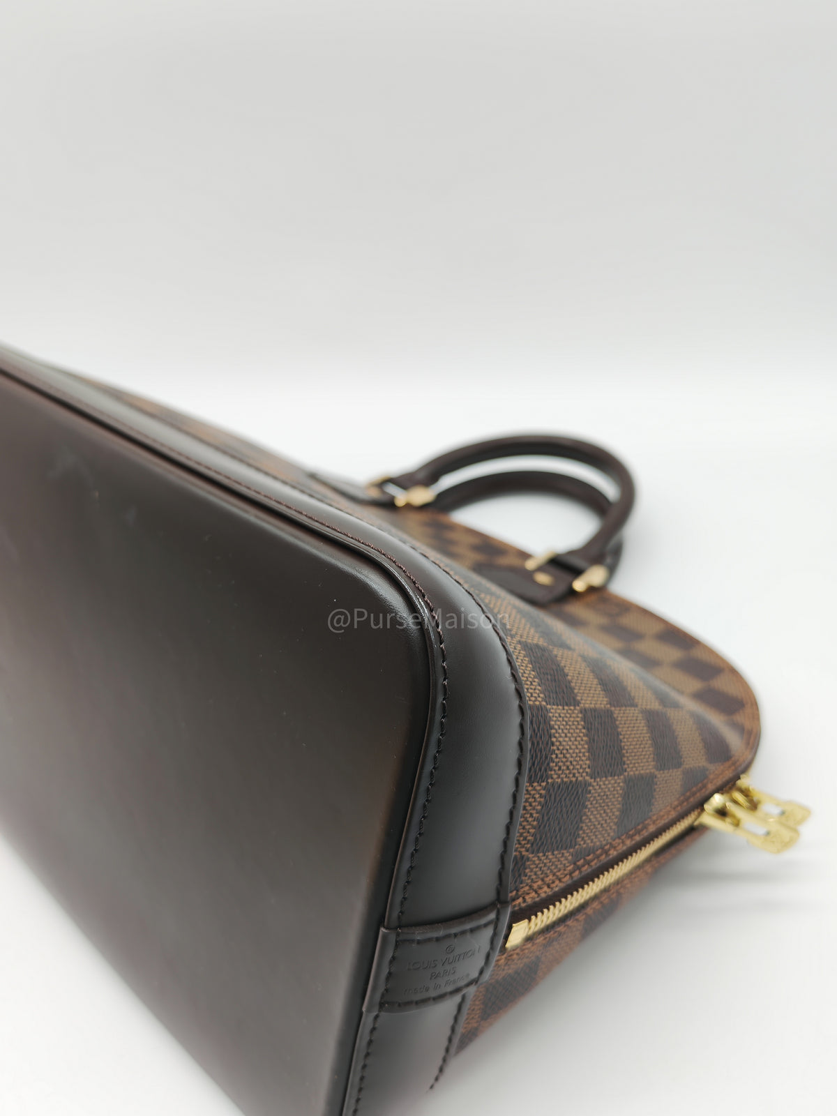 Louis Vuitton Alma PM in Damier Ebene Canvas and Gold Hardware (Datecode: FL0025) | Purse Maison Luxury Bags Shop