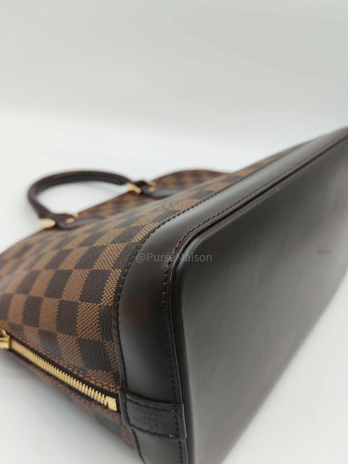 Louis Vuitton Alma PM in Damier Ebene Canvas and Gold Hardware (Datecode: FL0025) | Purse Maison Luxury Bags Shop