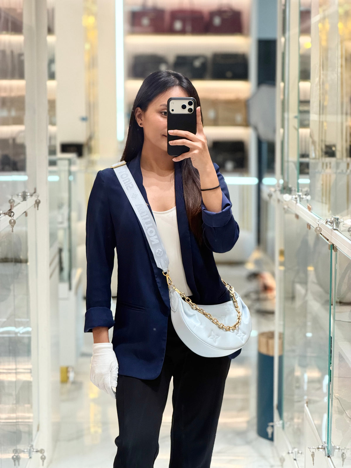 Louis Vuitton Bubblegram Over The Moon Shoulder Bag in Glacier Blue Calfskin Leather and Gold Hardware Microchip | Purse Maison Luxury Bags Shop