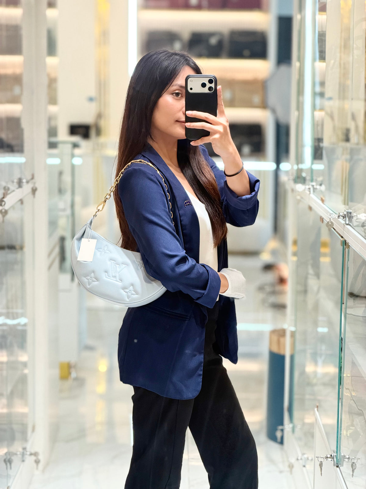 Louis Vuitton Bubblegram Over The Moon Shoulder Bag in Glacier Blue Calfskin Leather and Gold Hardware Microchip | Purse Maison Luxury Bags Shop