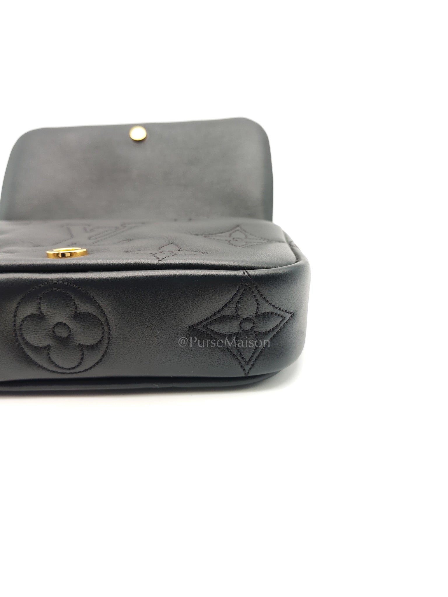 Louis Vuitton Bubblegram Wallet on Strap in Black Quilted Calfskin Leather and Gold Hardware Microchip | Purse Maison Luxury Bags Shop