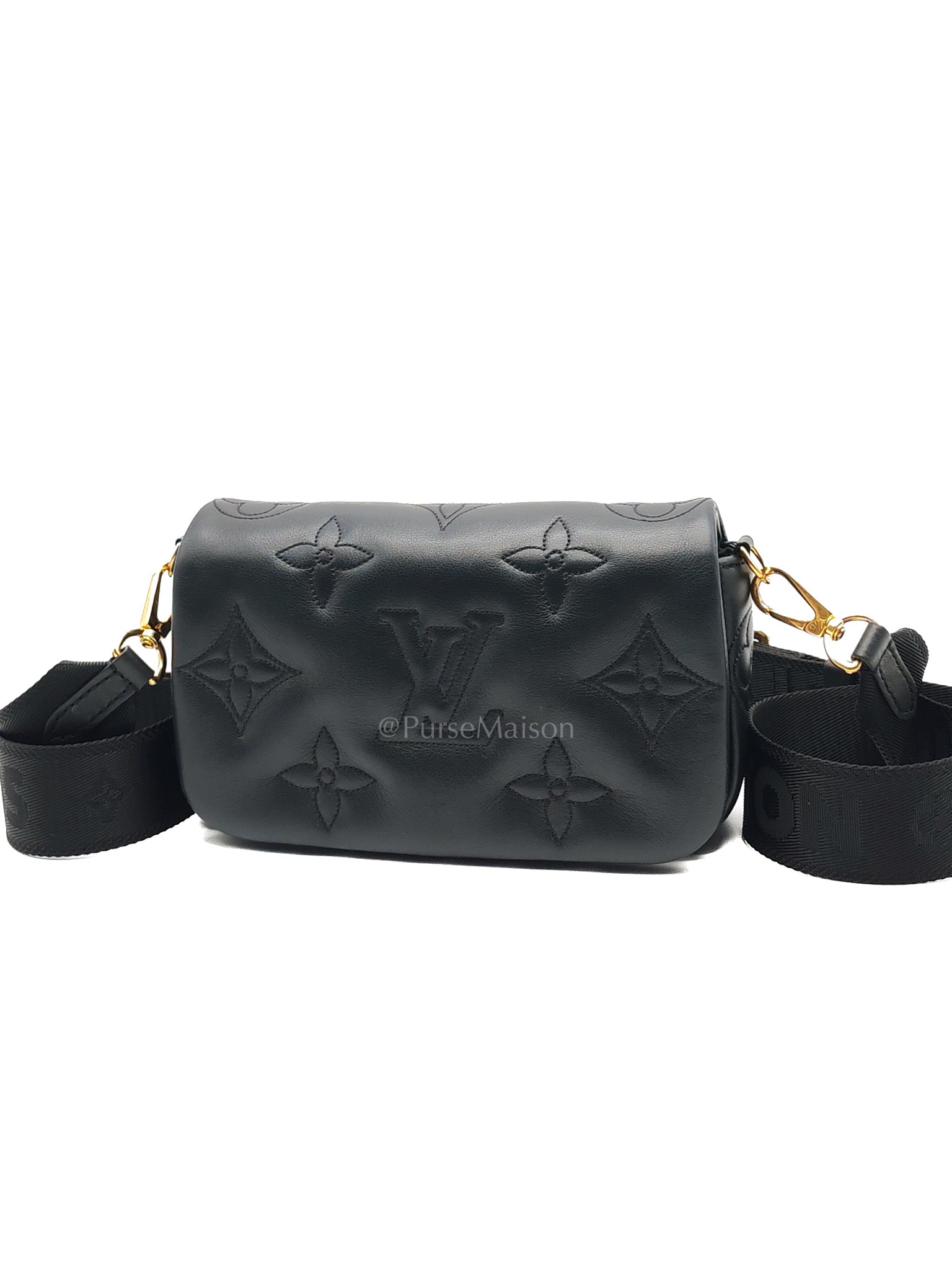 Louis Vuitton Bubblegram Wallet on Strap in Black Quilted Calfskin Leather and Gold Hardware Microchip | Purse Maison Luxury Bags Shop