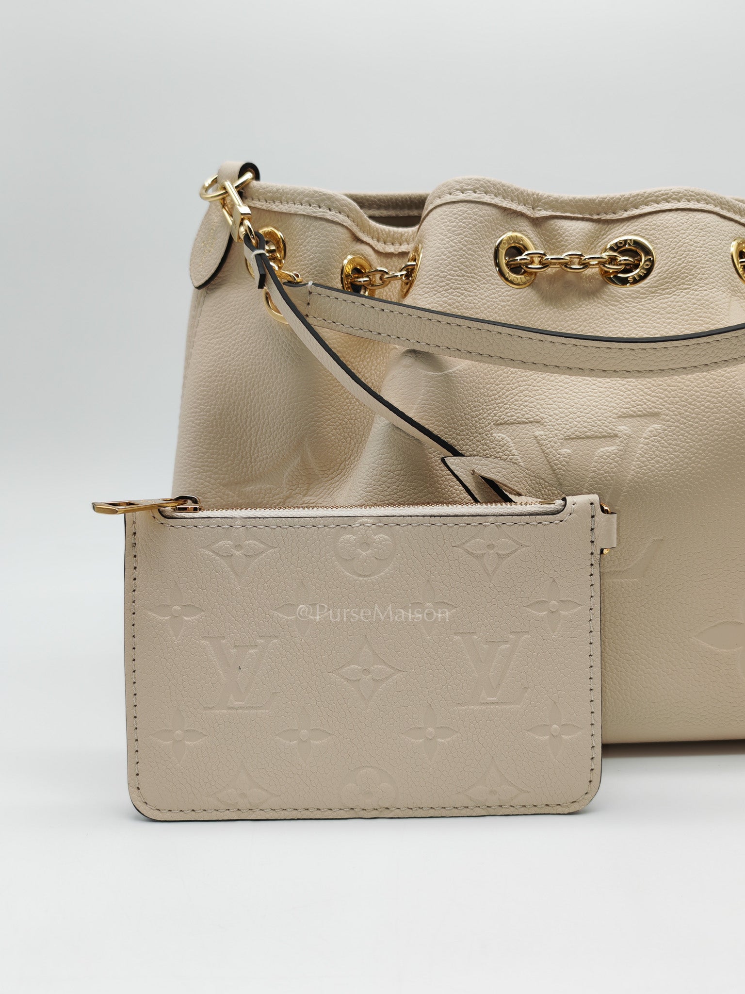 Louis Vuitton Bundle Bag in Cream Monogram Empreinte Giant and Gold Hardware Microchip | Purse Maison Luxury Bags Shop