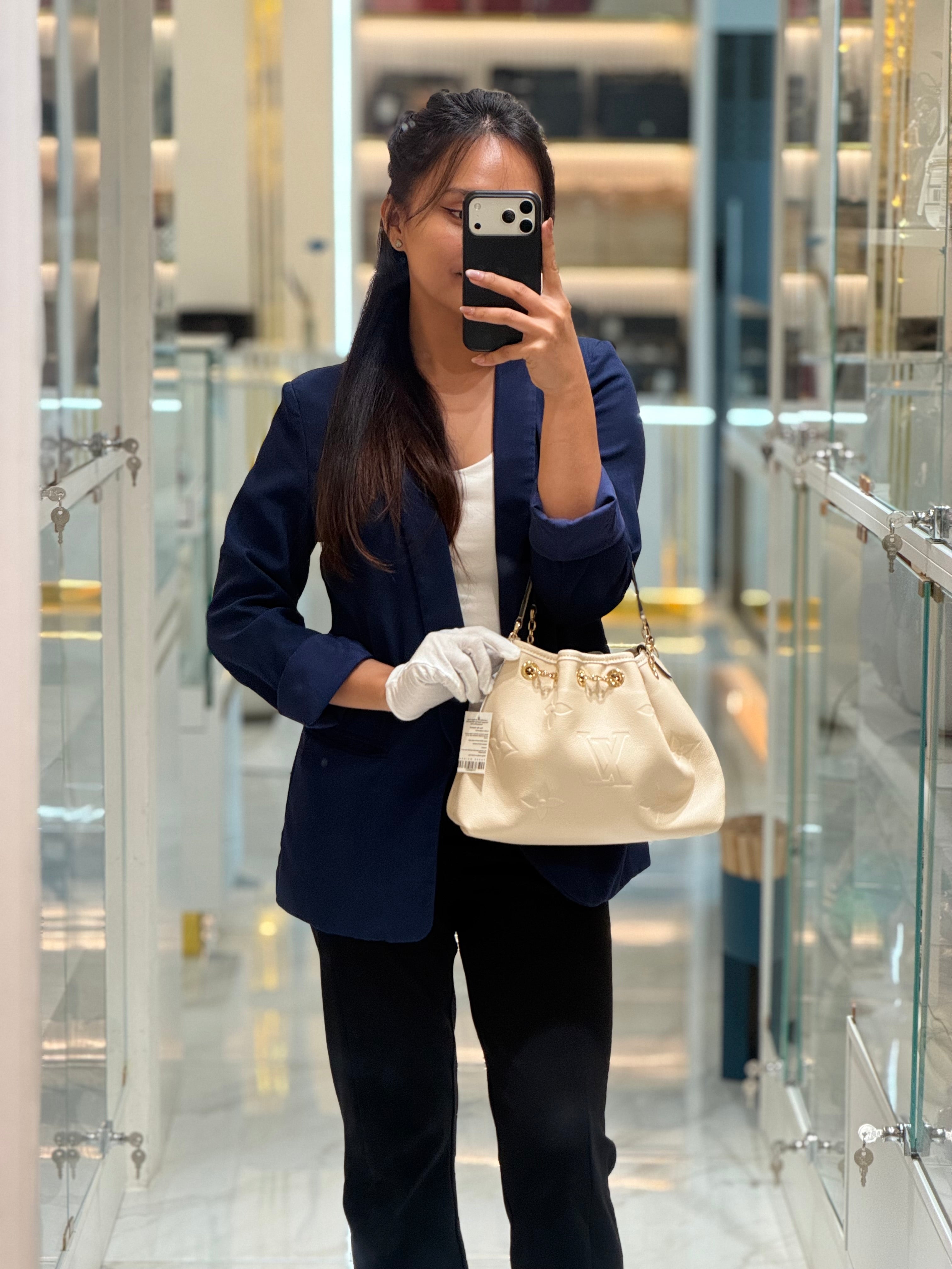 Louis Vuitton Bundle Bag in Cream Monogram Empreinte Giant and Gold Hardware Microchip | Purse Maison Luxury Bags Shop