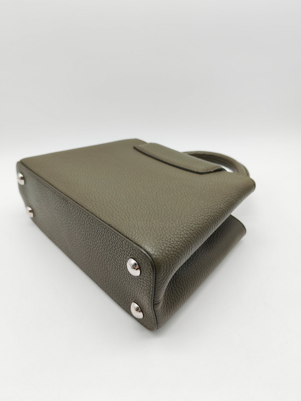 Louis Vuitton Capucines BB in Khaki Green Taurillon Leather and Silver Hardware Microchip | Purse Maison Luxury Bags Shop
