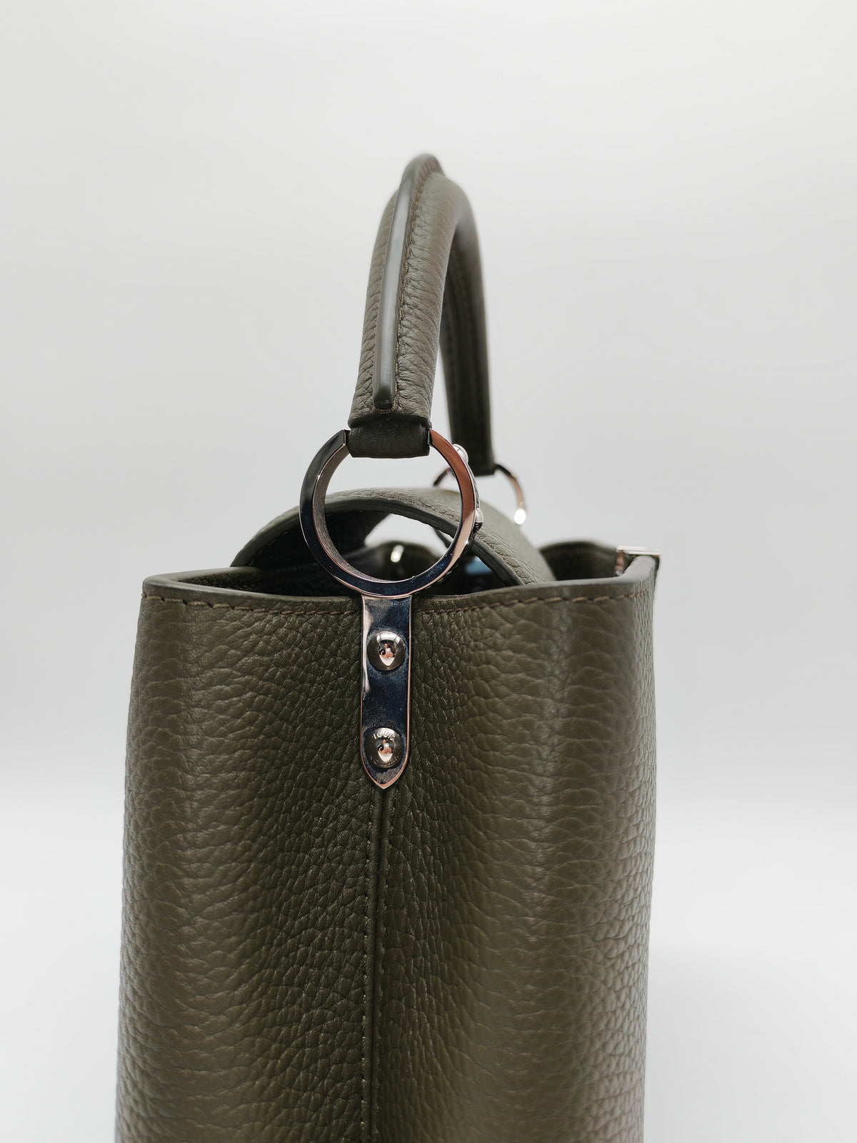 Louis Vuitton Capucines BB in Khaki Green Taurillon Leather and Silver Hardware Microchip | Purse Maison Luxury Bags Shop