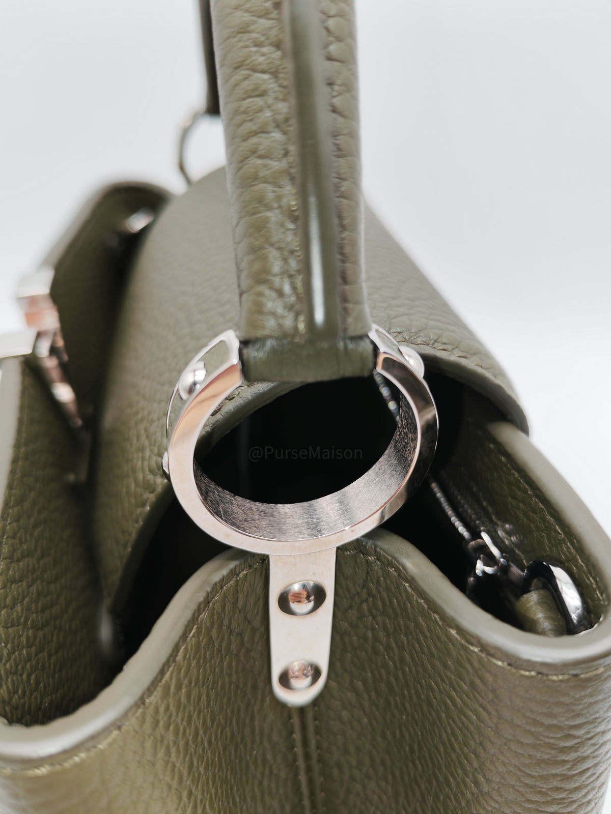 Louis Vuitton Capucines BB in Khaki Green Taurillon Leather and Silver Hardware Microchip | Purse Maison Luxury Bags Shop