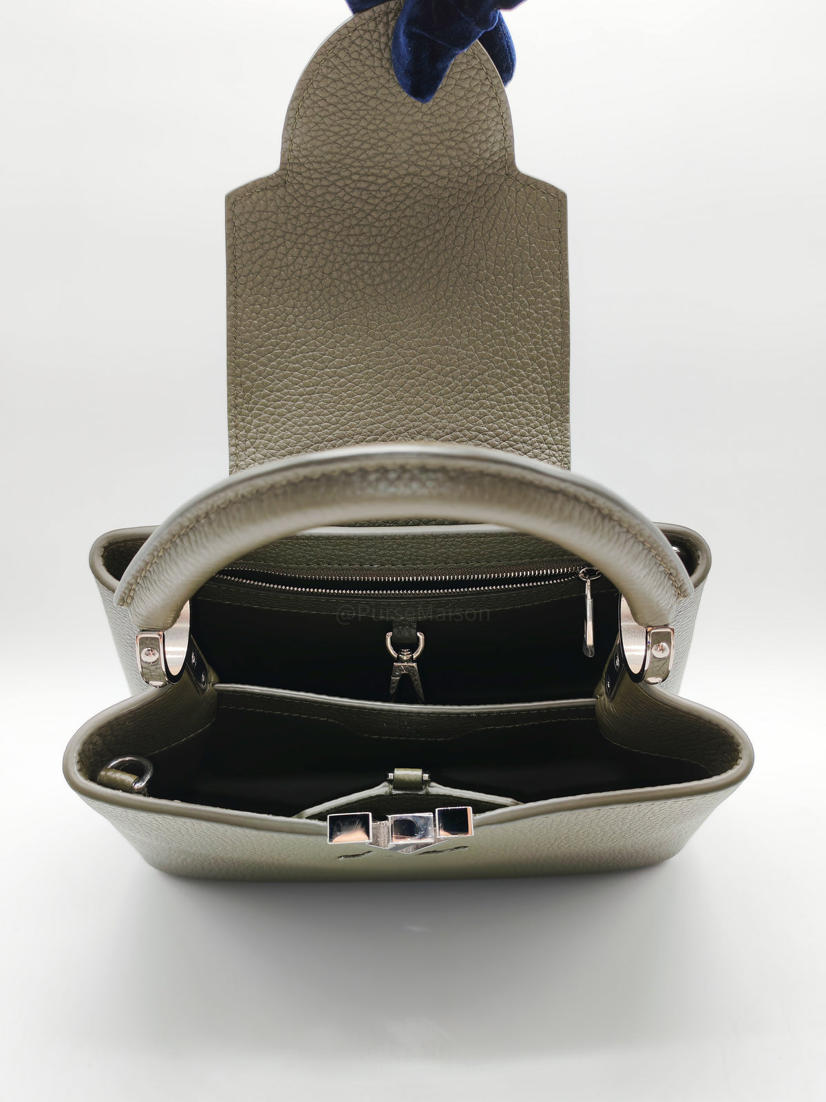Louis Vuitton Capucines BB in Khaki Green Taurillon Leather and Silver Hardware Microchip | Purse Maison Luxury Bags Shop