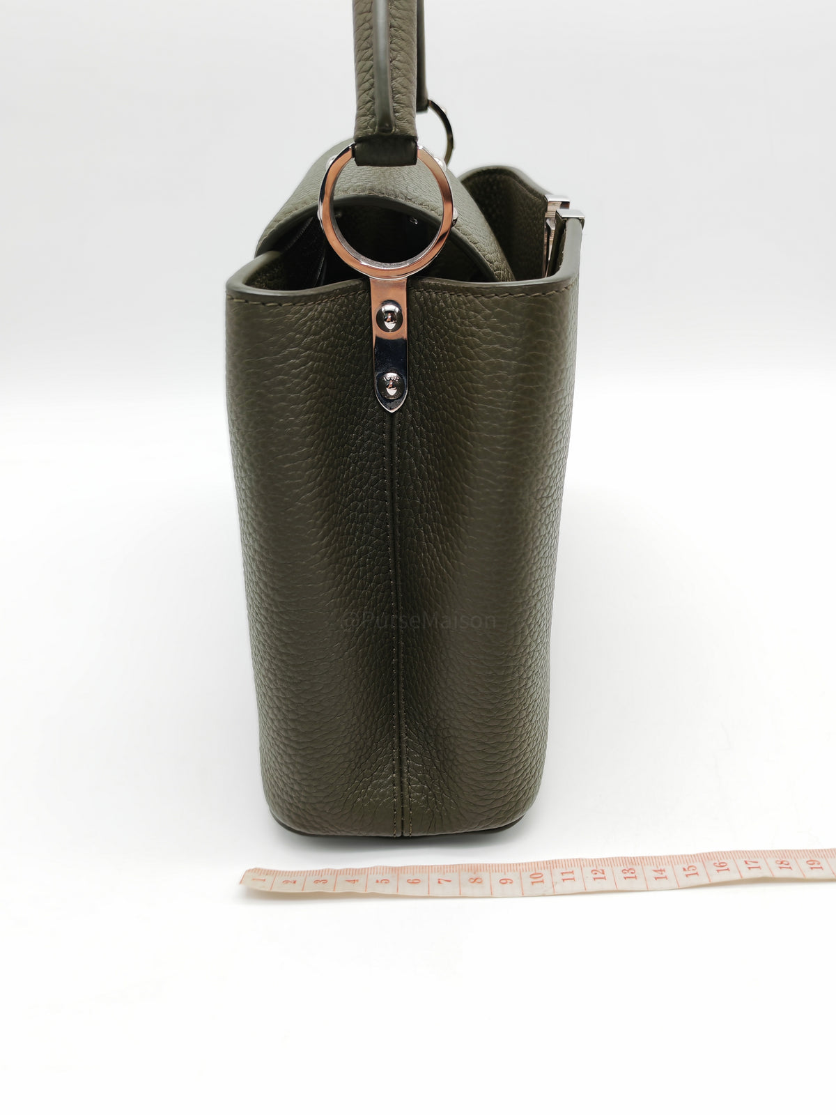 Louis Vuitton Capucines BB in Khaki Green Taurillon Leather and Silver Hardware Microchip | Purse Maison Luxury Bags Shop