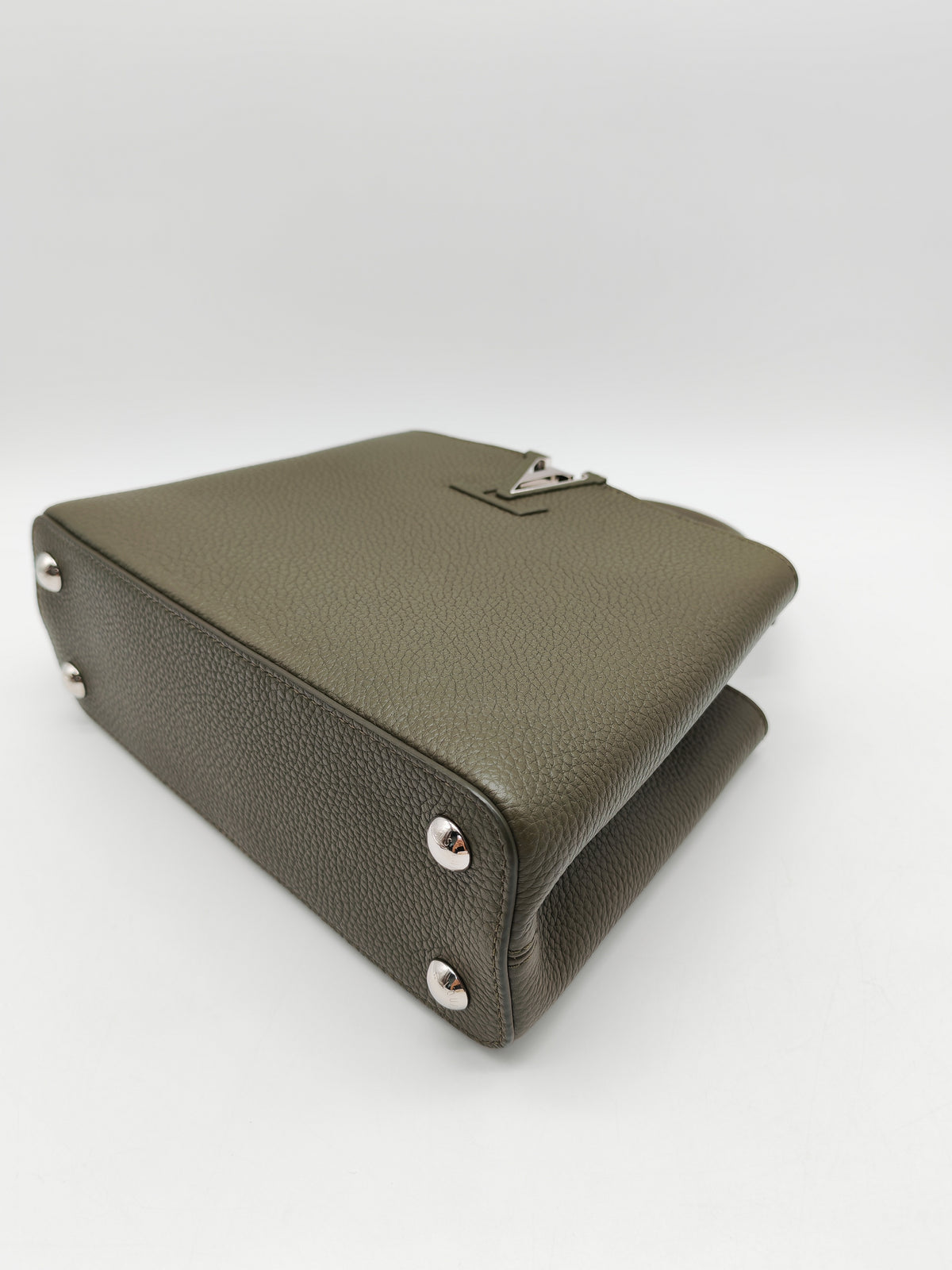Louis Vuitton Capucines BB in Khaki Green Taurillon Leather and Silver Hardware Microchip | Purse Maison Luxury Bags Shop