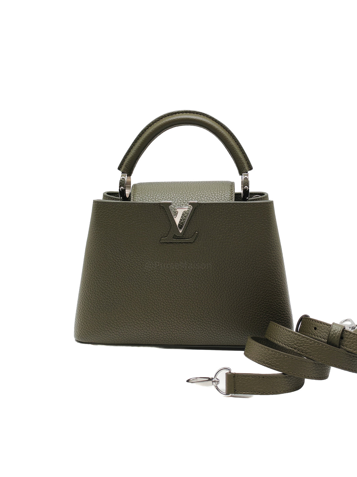 Louis Vuitton Capucines BB in Khaki Green Taurillon Leather and Silver Hardware Microchip | Purse Maison Luxury Bags Shop
