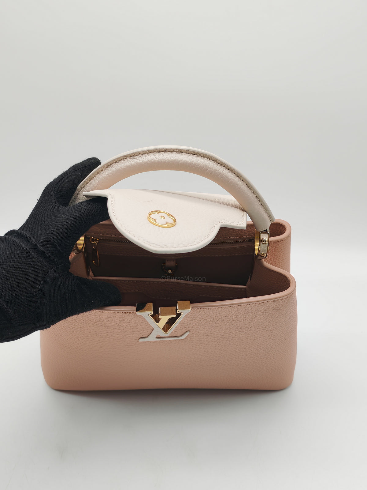 Louis Vuitton Capucines BB in Soft Rose Pink Taurillon Leather and Gold Hardware Microchip | Purse Maison Luxury Bags Shop