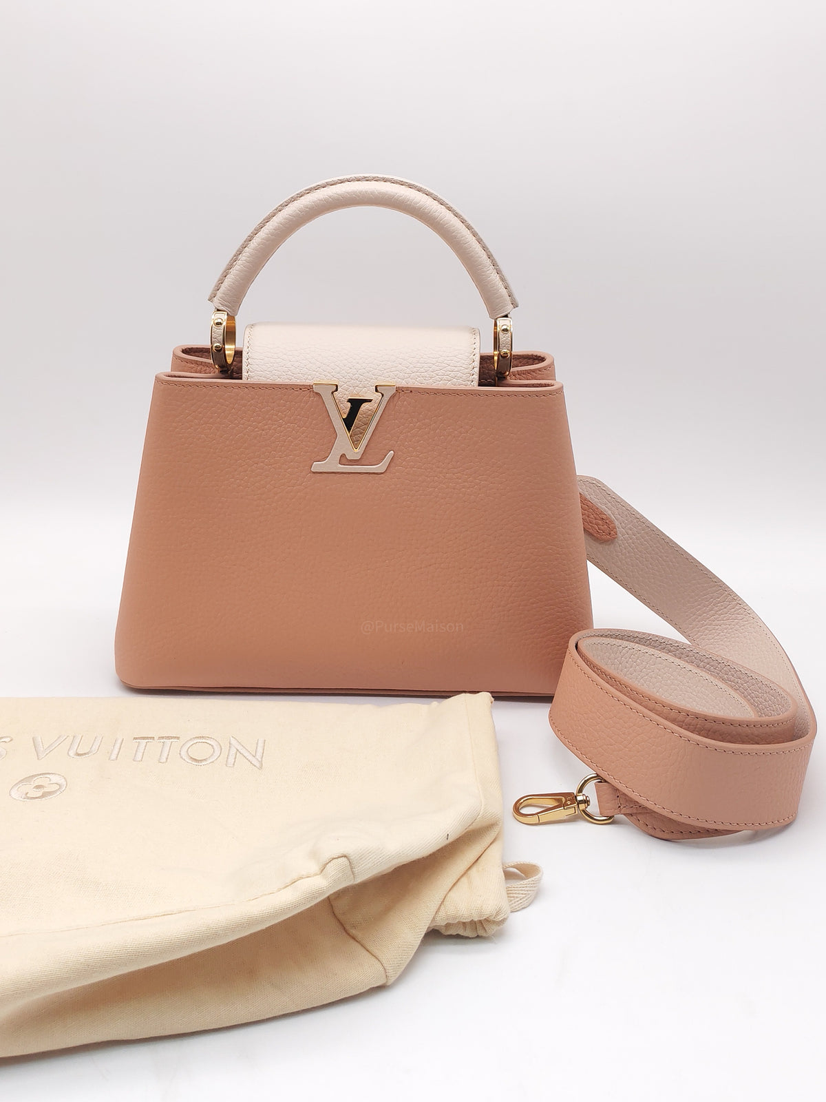 Louis Vuitton Capucines BB in Soft Rose Pink Taurillon Leather and Gold Hardware Microchip | Purse Maison Luxury Bags Shop