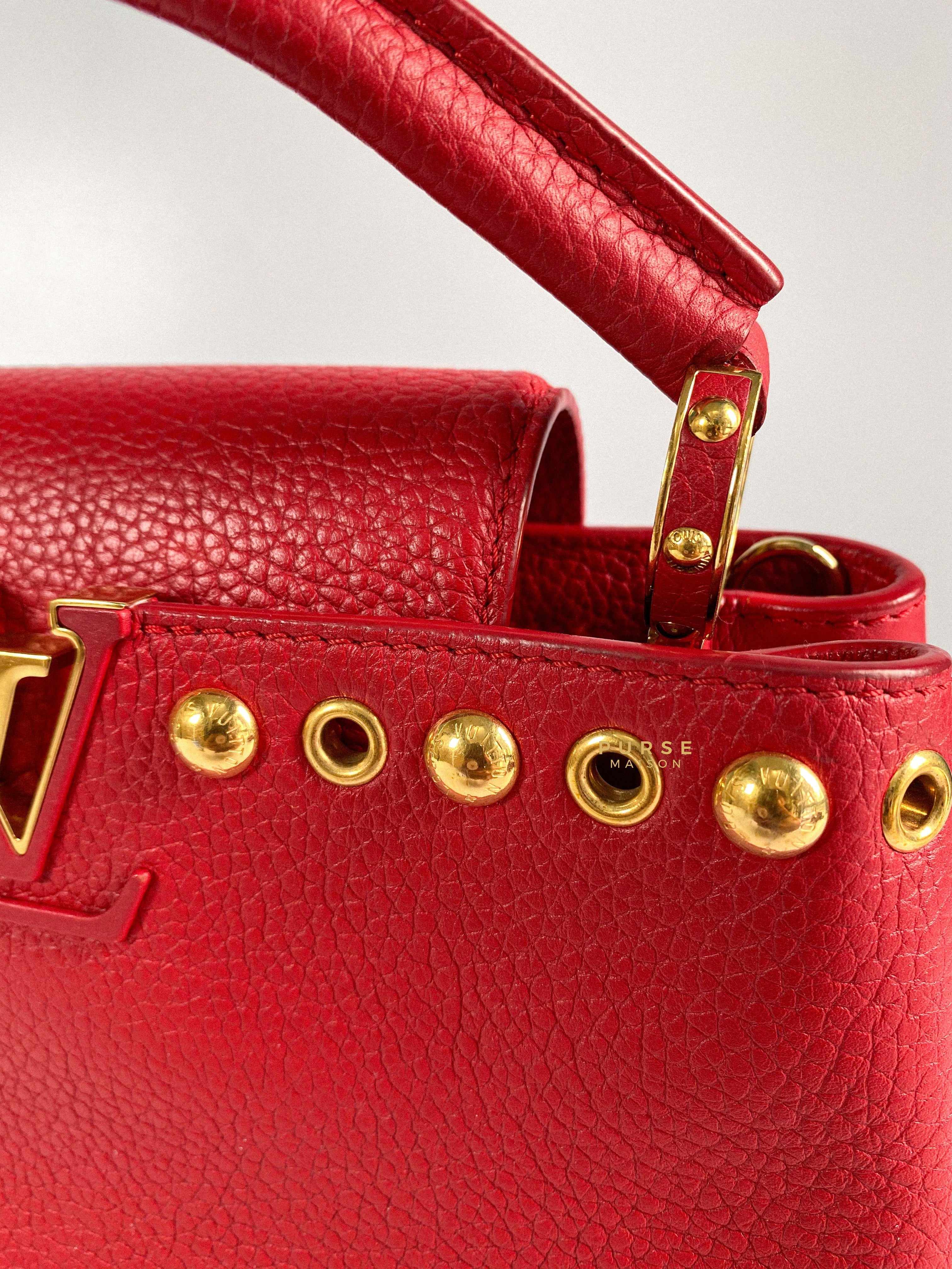 Louis Vuitton Capucines BB Red with Studs Taurillon Leather (Date