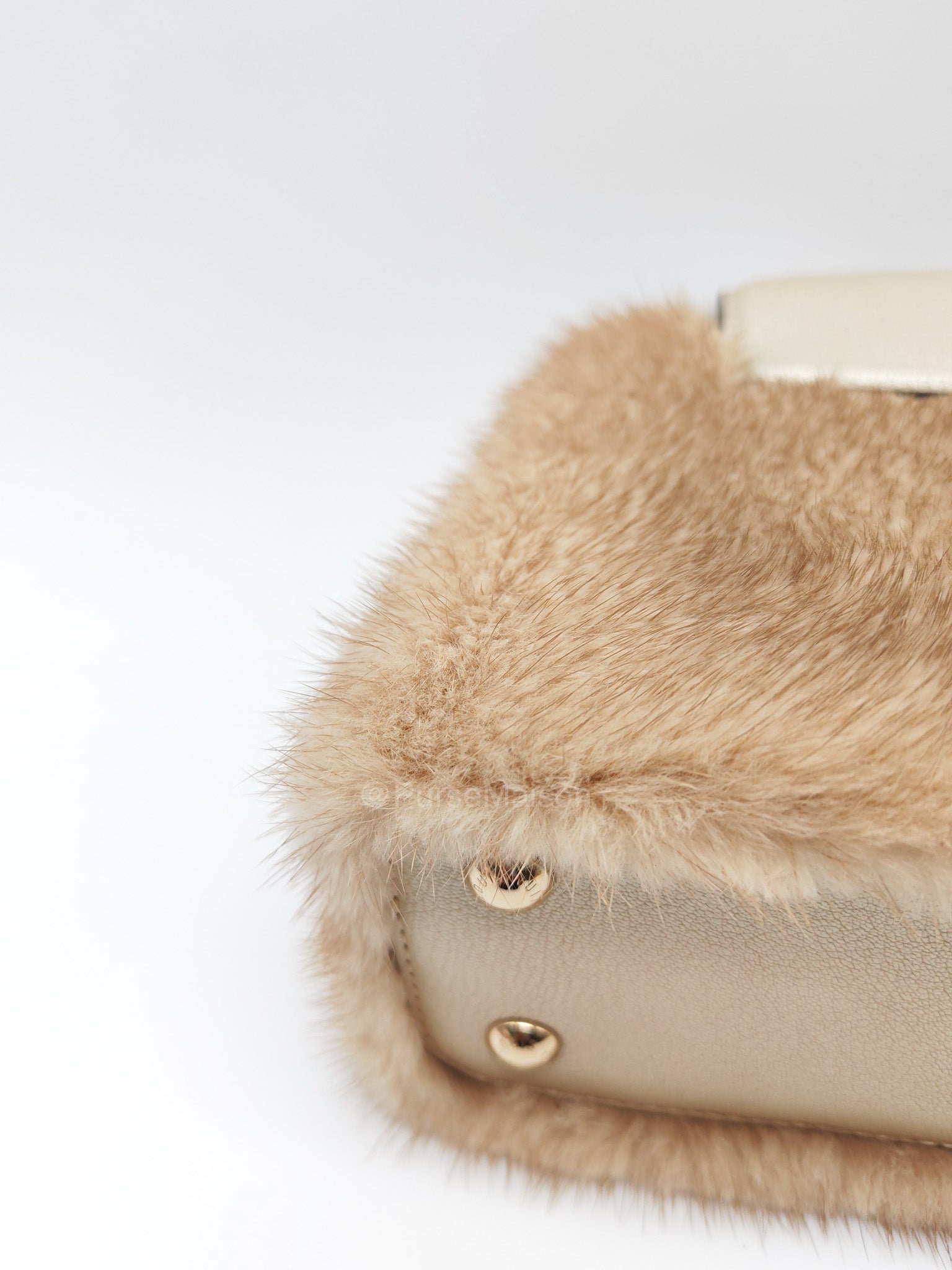 Louis Vuitton Capucines Handbag in Metallic Gold Goatskin Leather & Mink Fur (Microchip) | Purse Maison Luxury Bags Shop