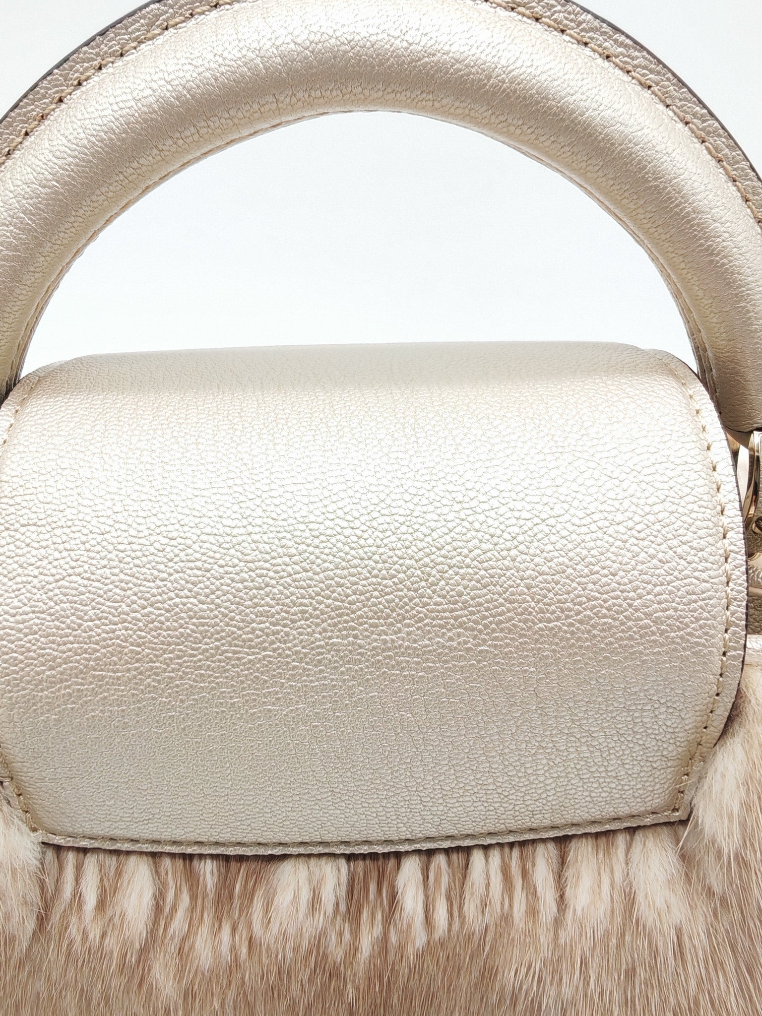 Louis Vuitton Capucines Handbag in Metallic Gold Goatskin Leather & Mink Fur (Microchip) | Purse Maison Luxury Bags Shop