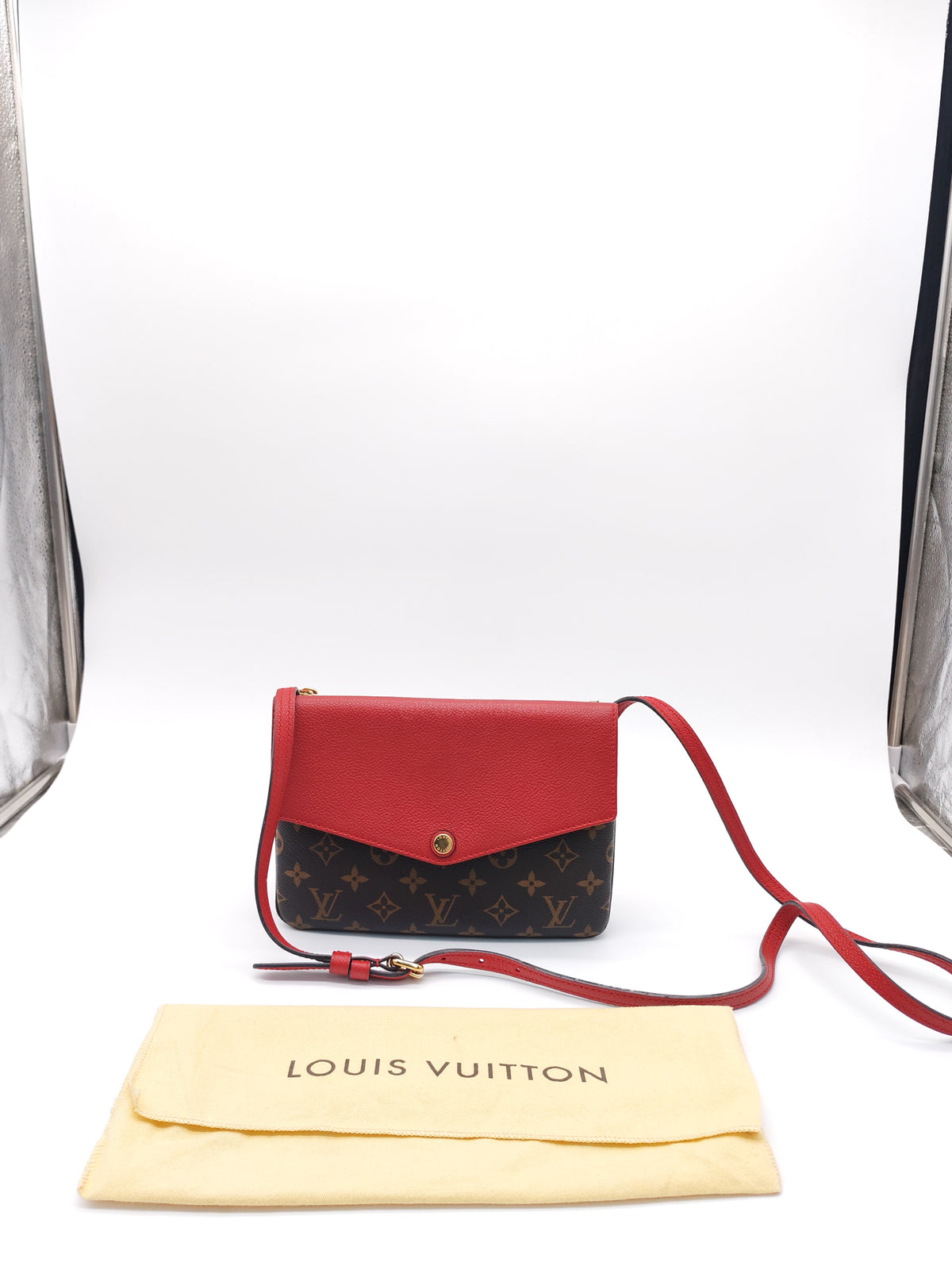 Louis Vuitton Cerise Twice Pochette Bag in Red Leather with Monogram Canvas (Date Code: AR4125) | Purse Maison Luxury Bags Shop
