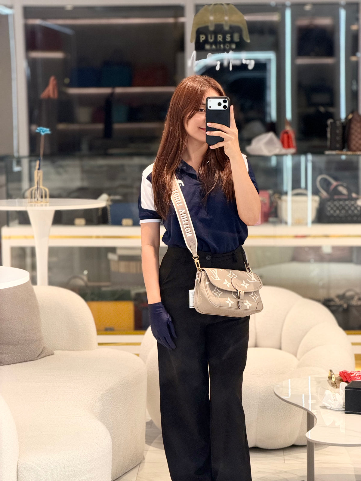 Louis Vuitton Diane PM in Beige Monogram Empreinte Leather and Gold Hardware Microchip | Purse Maison Luxury Bags Shop