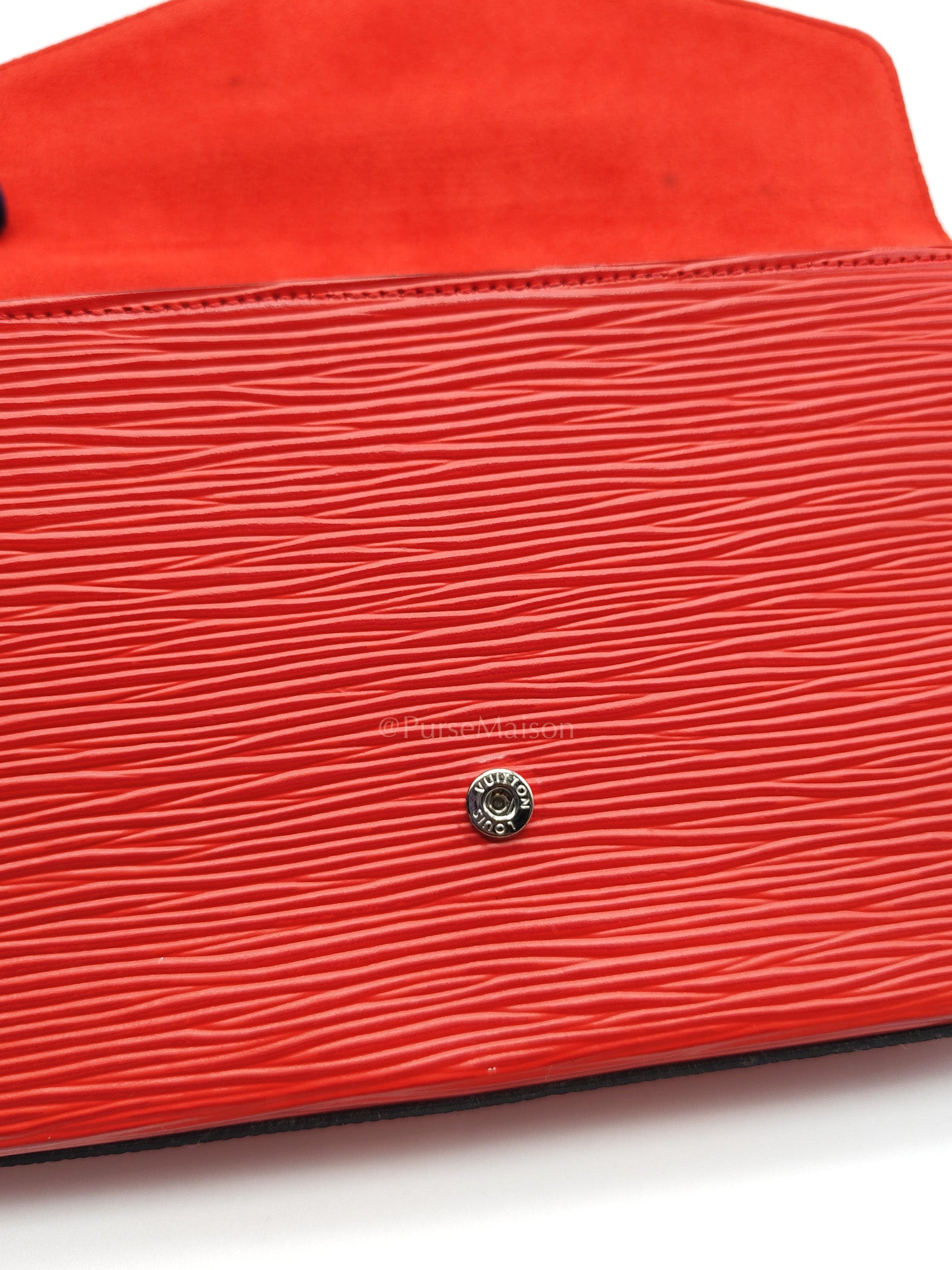 Louis Vuitton Felicie GM in Red Epi Leather Silver Hardware (Date code: TJ0117) | Purse Maison Luxury Bags Shop