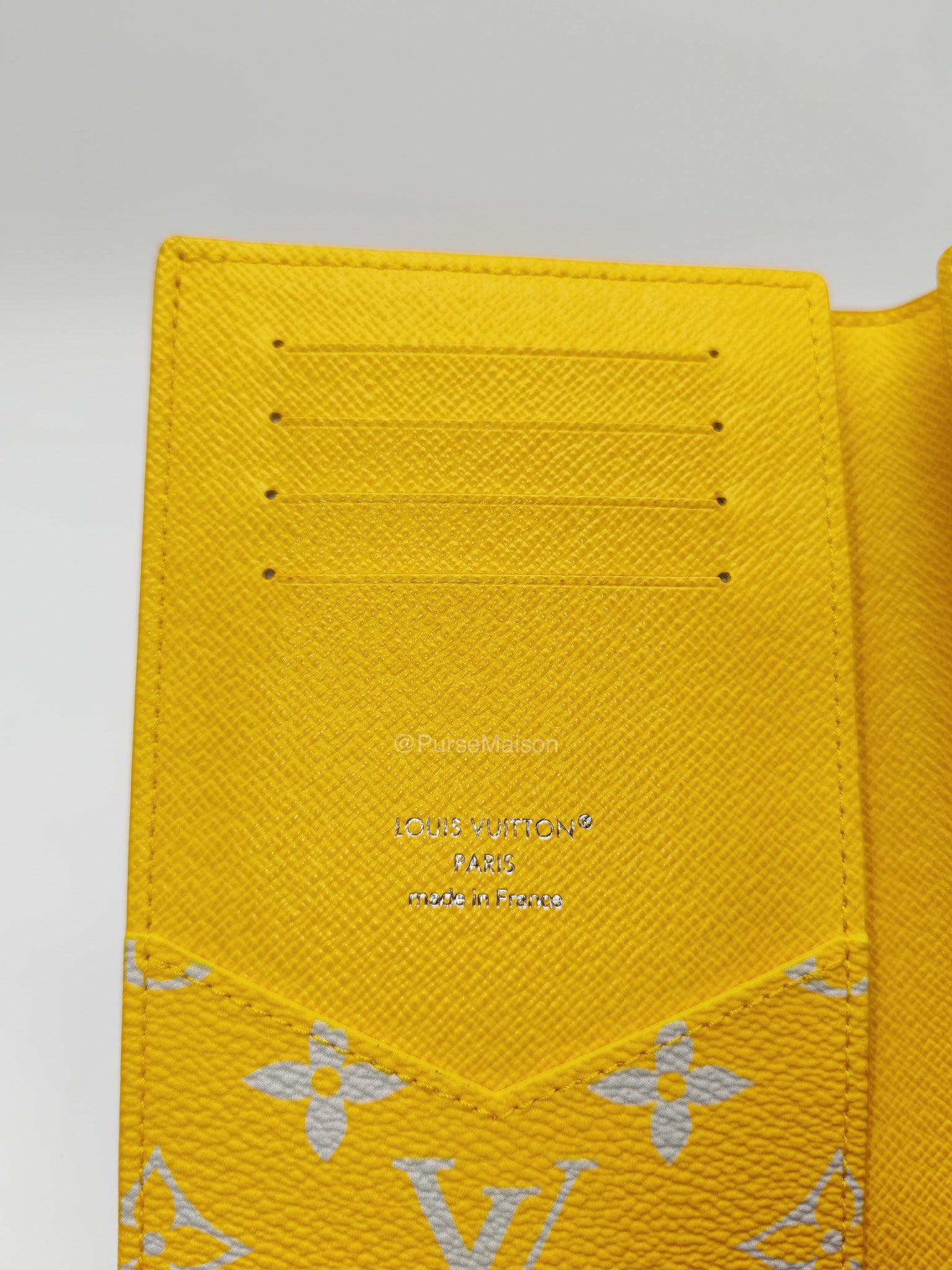 Louis Vuitton Glow Passport Cover in Gray/Yellow Monogram Canvas | Purse Maison Luxury Bags Shop