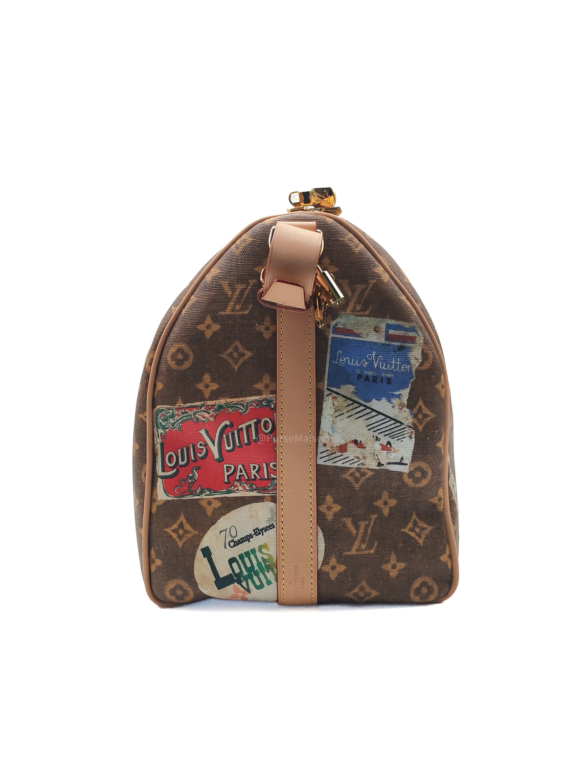 Louis Vuitton Keepall Bandouliere Flight Mode Collection in Monogram Canvas Cowhide Leather and Gold Hardware Microchip | Purse Maison Luxury Bags Shop