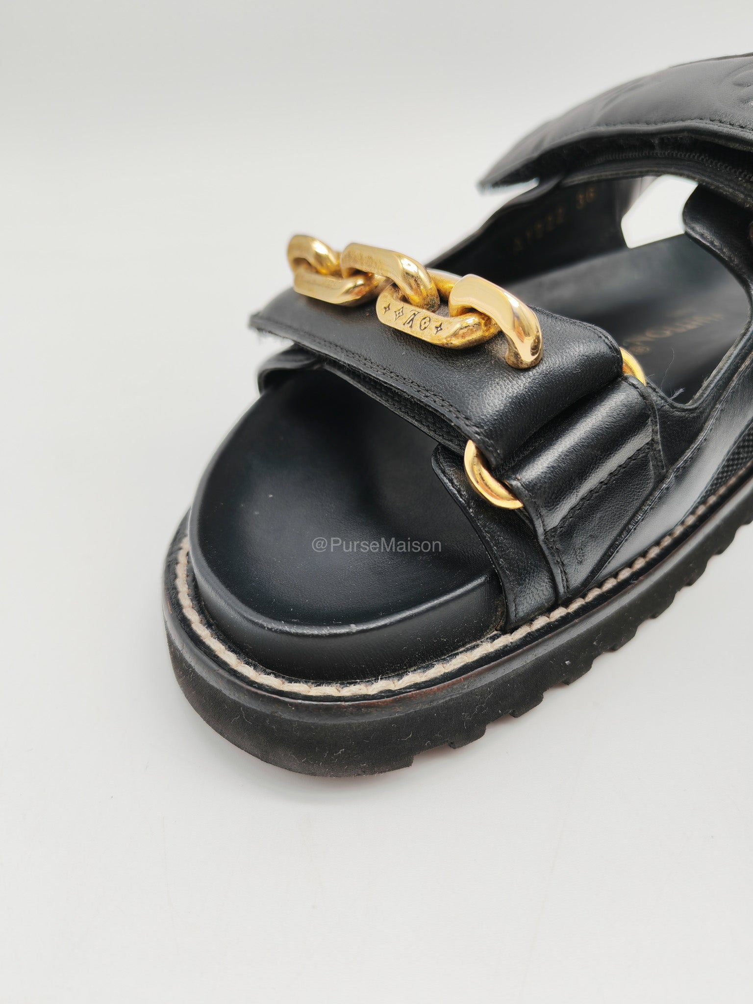 LV Logo Chain Monogram Flat Comfort Sandals Size 36EU (23cm) | Purse Maison Luxury Bags Shop