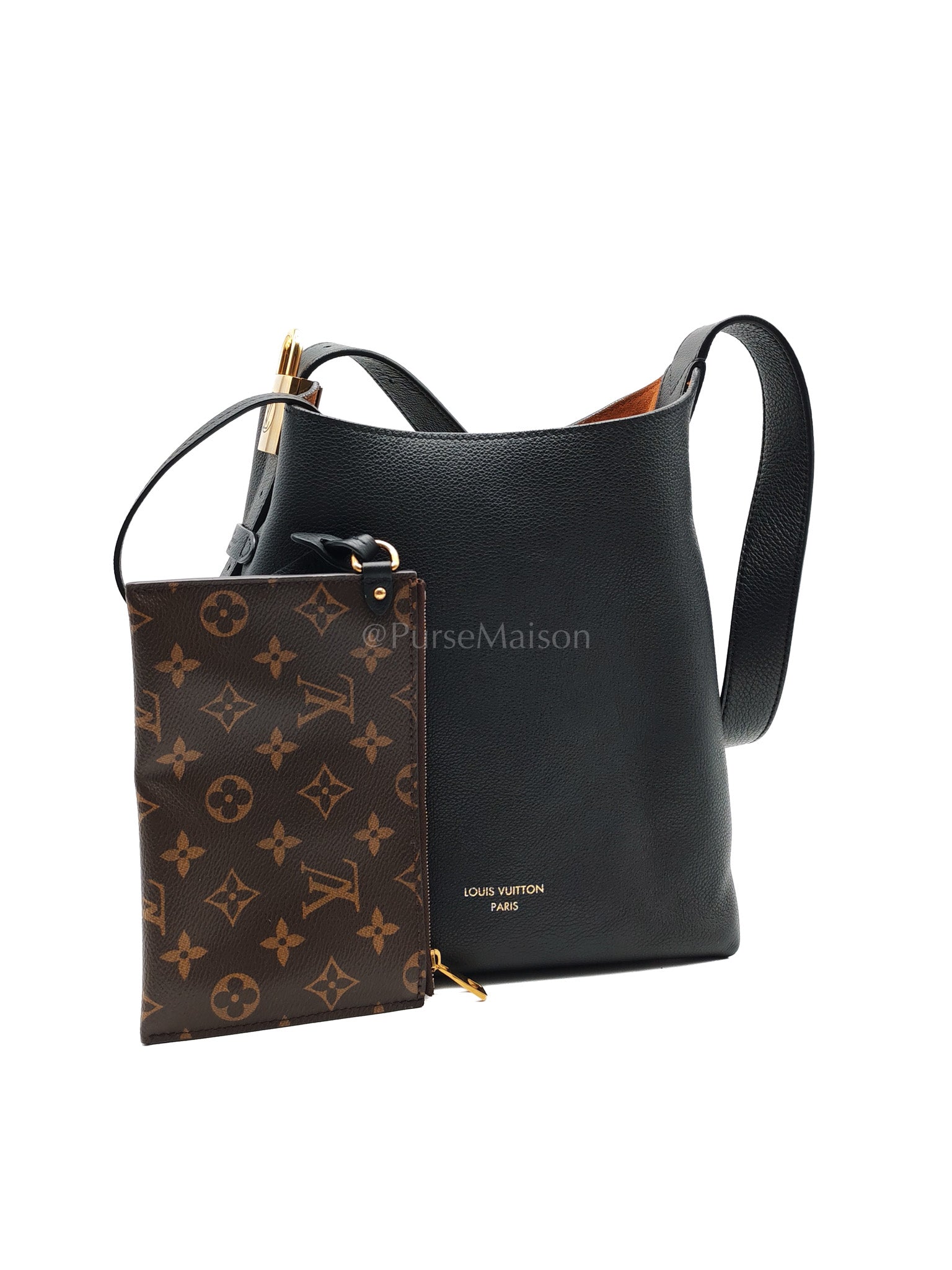Low Key Hobo PM Black Grained Calfskin Leather Gold Hardware (Microchip) | Purse Maison Luxury Bags Shop