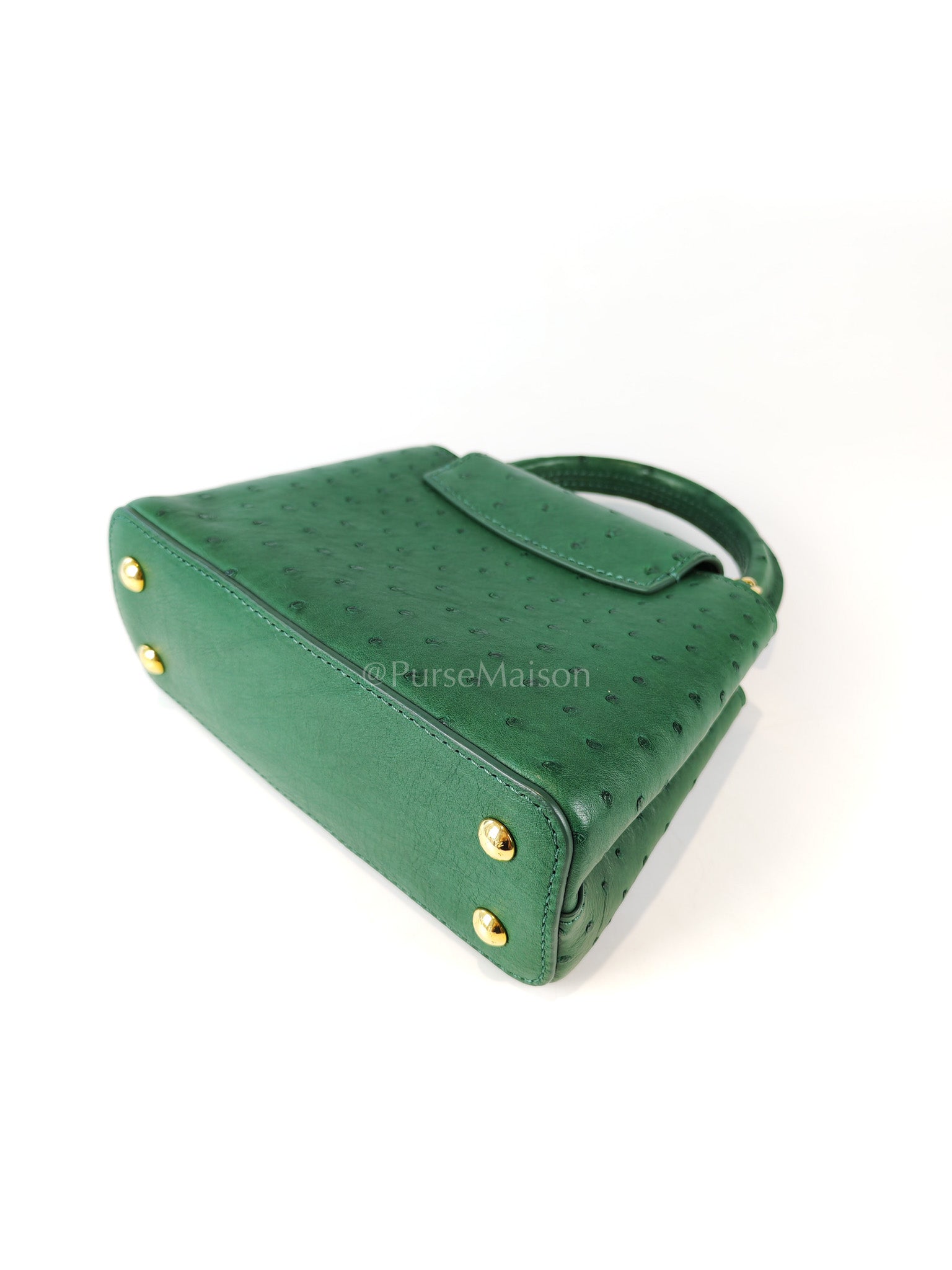 Mini Capuccines in Green Ostrich & Goat Leather Lining (Microchip) | Purse Maison Luxury Bags Shop