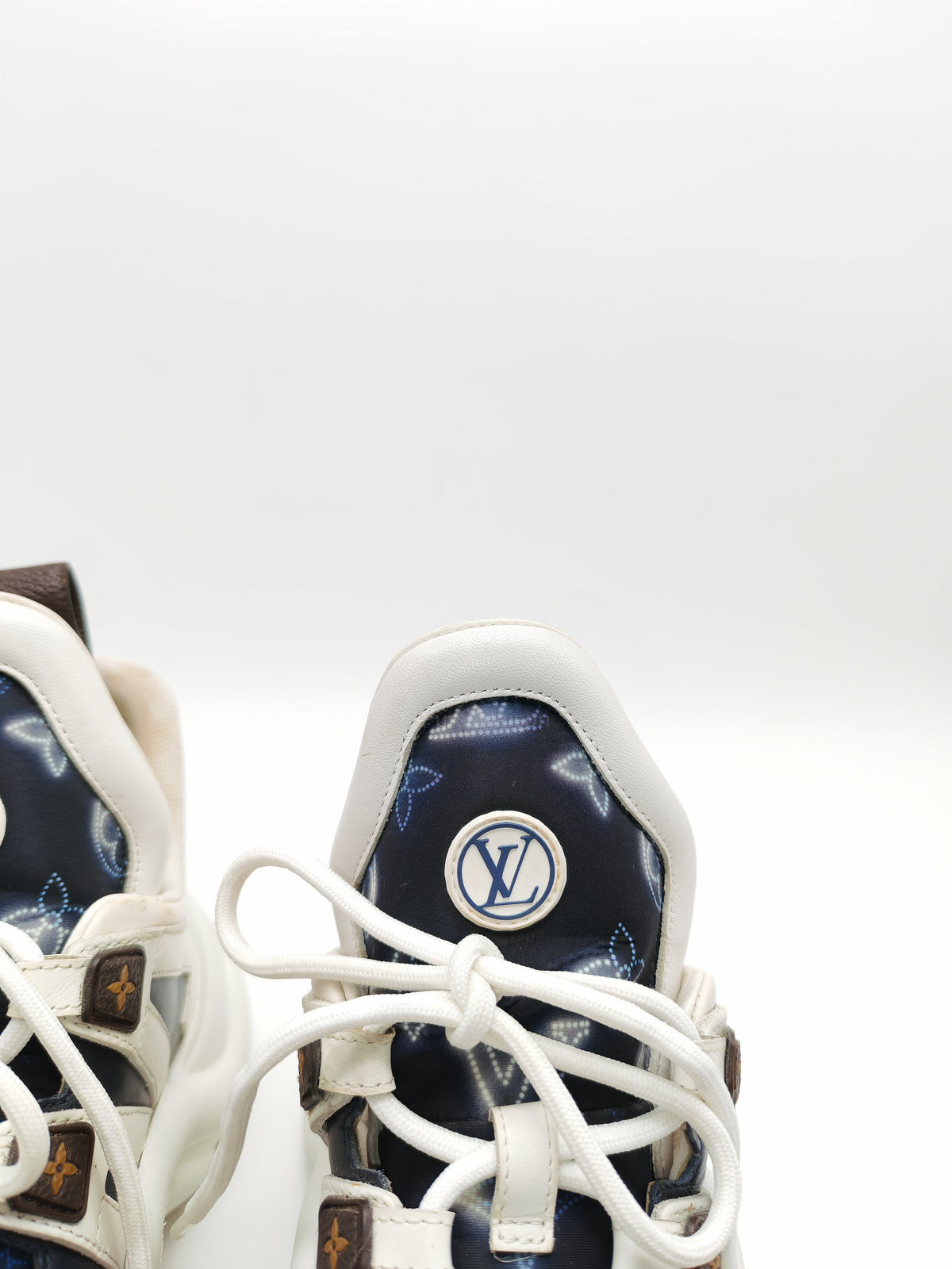 Louis Vuitton Monogram Archlight Sneakers in White and Navy Blue Size 37 EU (24cm) | Purse Maison Luxury Bags Shop
