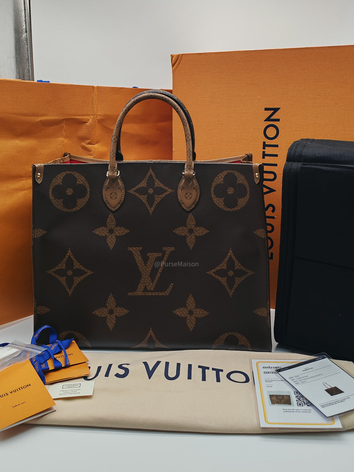 Louis Vuitton OntheGO (OTG) GM in Reverse Monogram Canvas and Gold Hardware (Datecode: TJ4169) | Purse Maison Luxury Bags Shop