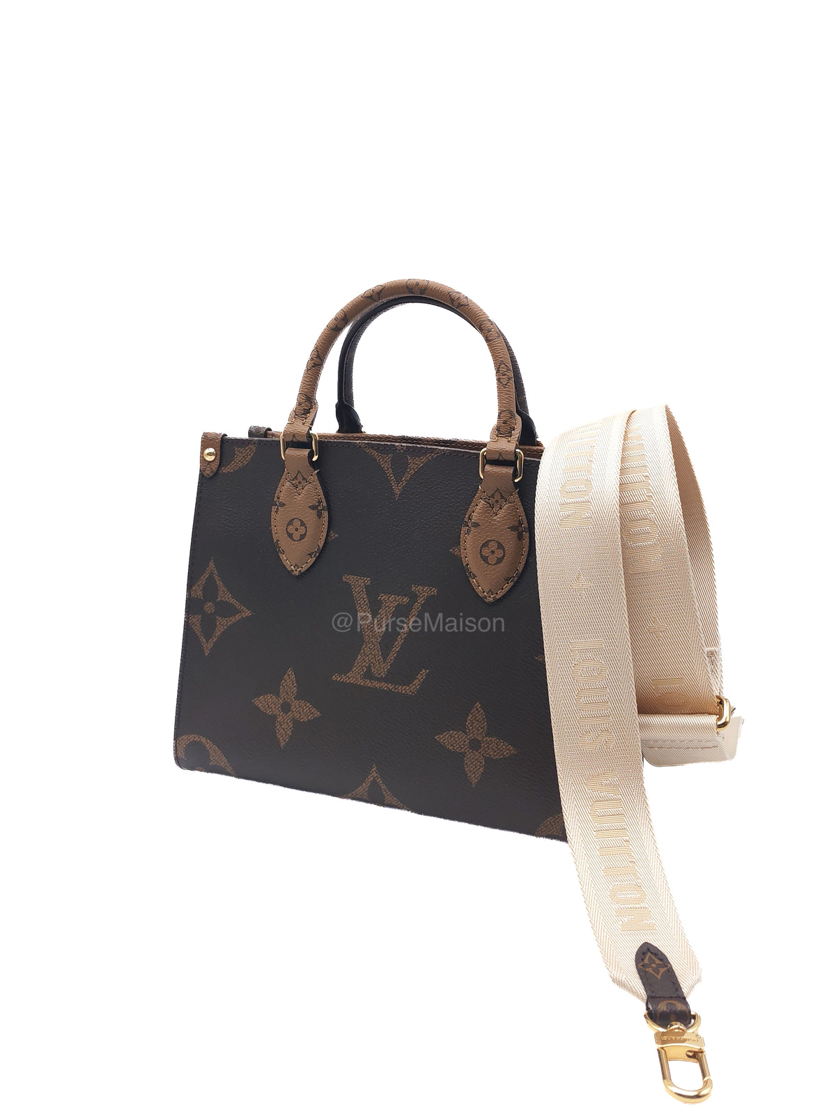 Louis Vuitton OnTheGo (OTG) PM in Reverse Monogram Canvas and Gold Hardware Microchip | Purse Maison Luxury Bags Shop
