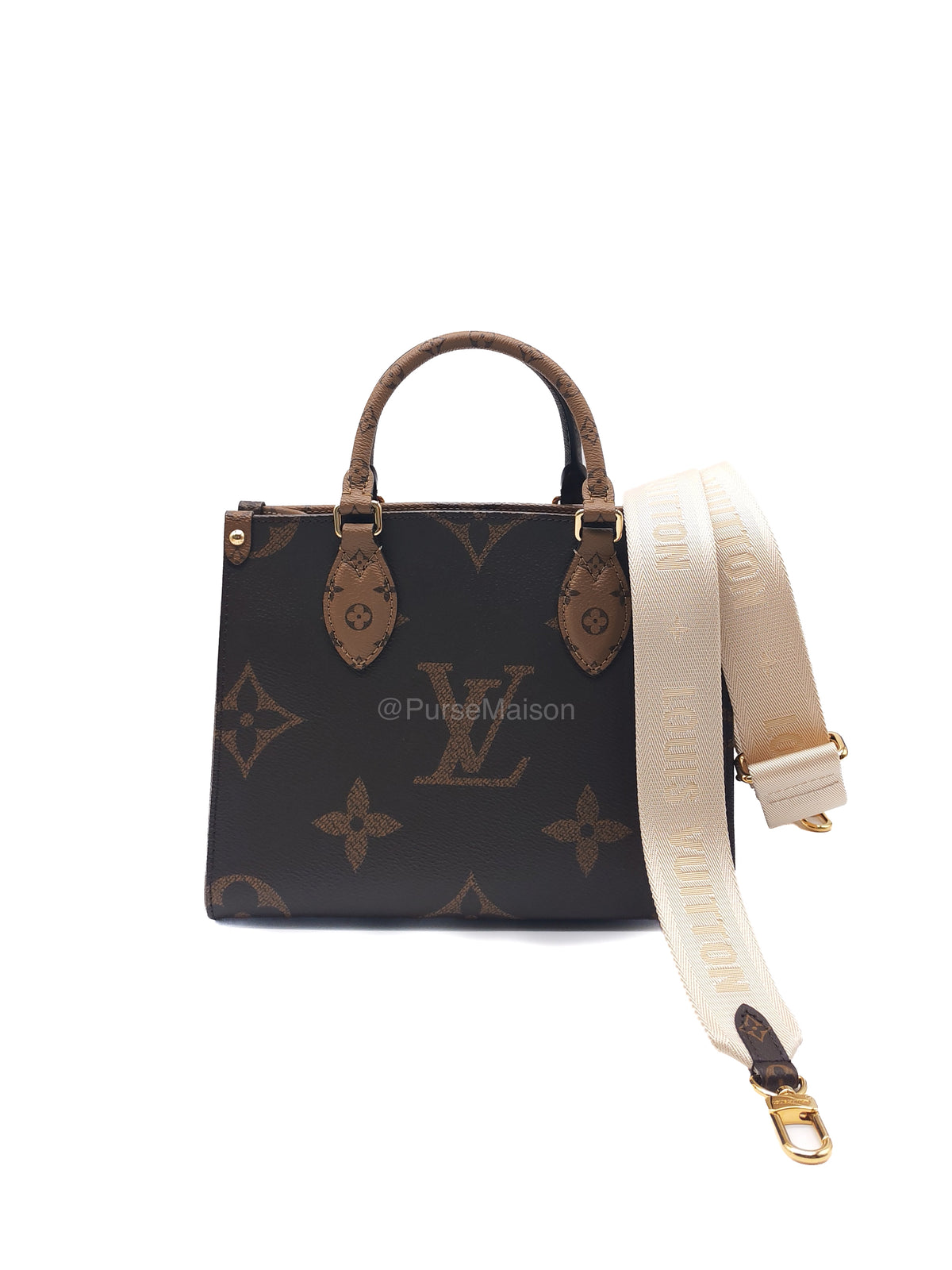 Louis Vuitton OnTheGo (OTG) PM in Reverse Monogram Canvas and Gold Hardware Microchip | Purse Maison Luxury Bags Shop