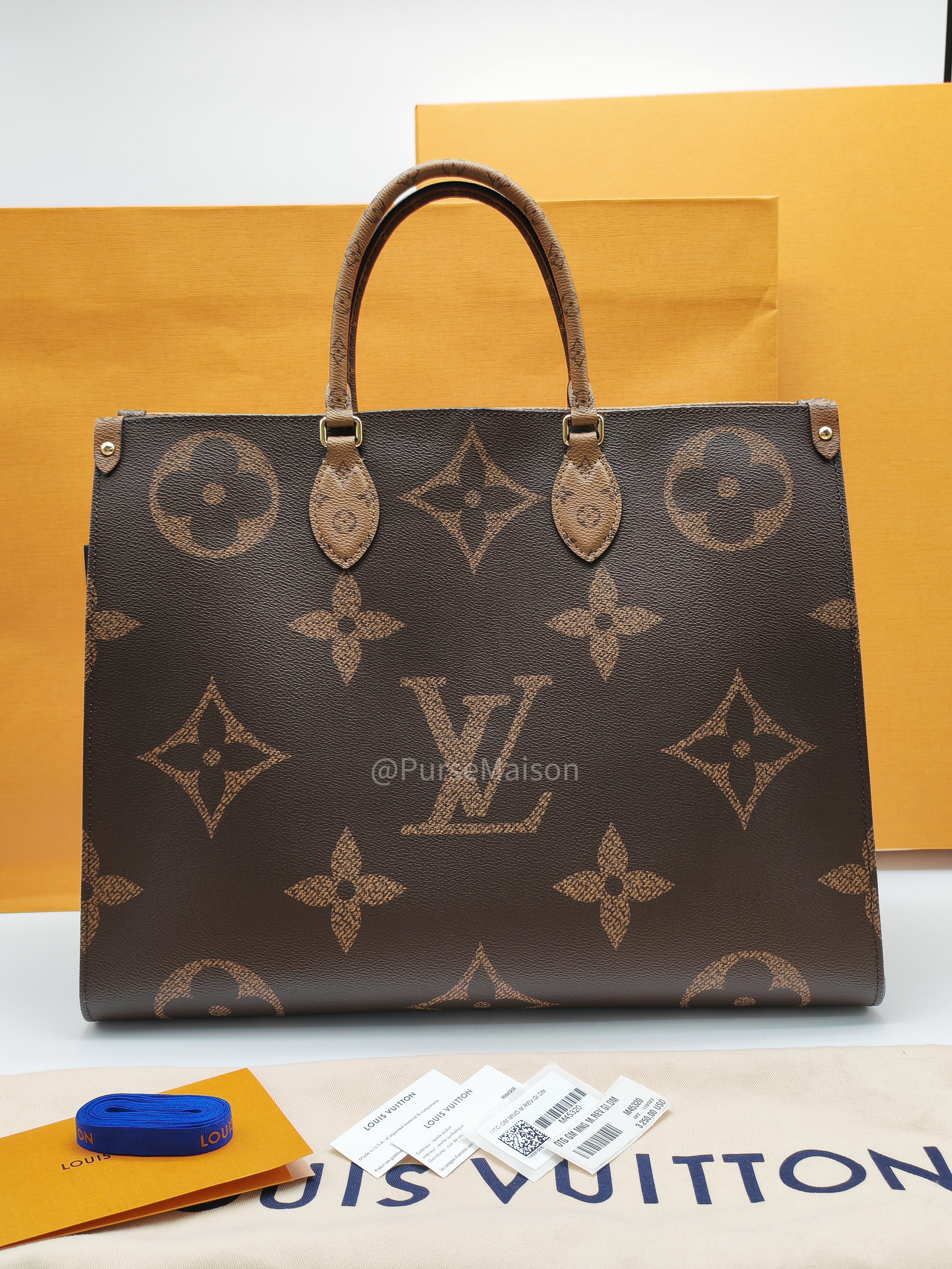 Louis Vuitton OntheGo Tote Bag GM in Reverse Monogram Canvas (Microchip) | Purse Maison Luxury Bags Shop