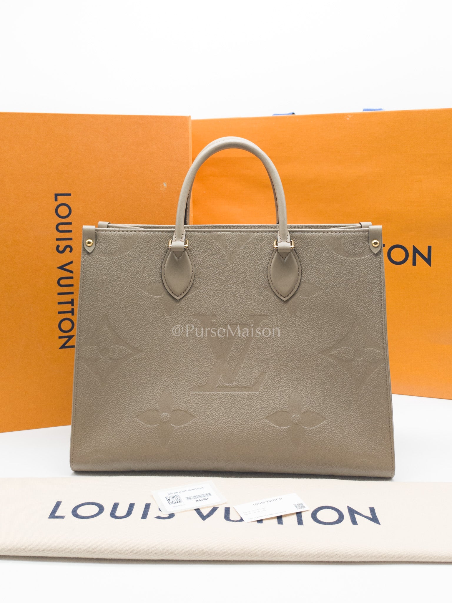 Louis Vuitton OnTheGo Tote Bag MM in Tourtorelle Monogram Leather (Microchip) | Purse Maison Luxury Bags Shop