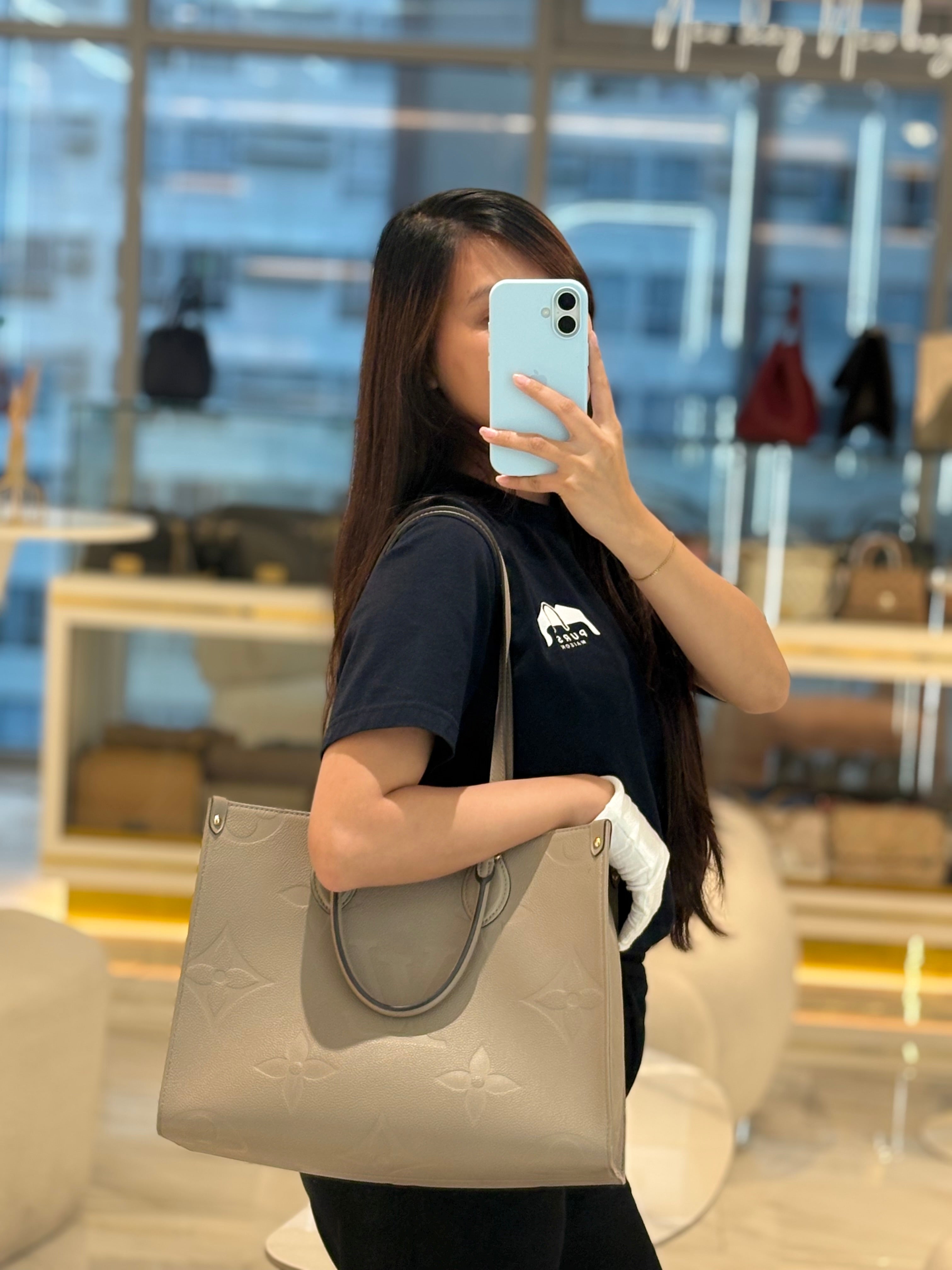 Louis Vuitton OnTheGo Tote Bag MM in Tourtorelle Monogram Leather (Microchip) | Purse Maison Luxury Bags Shop