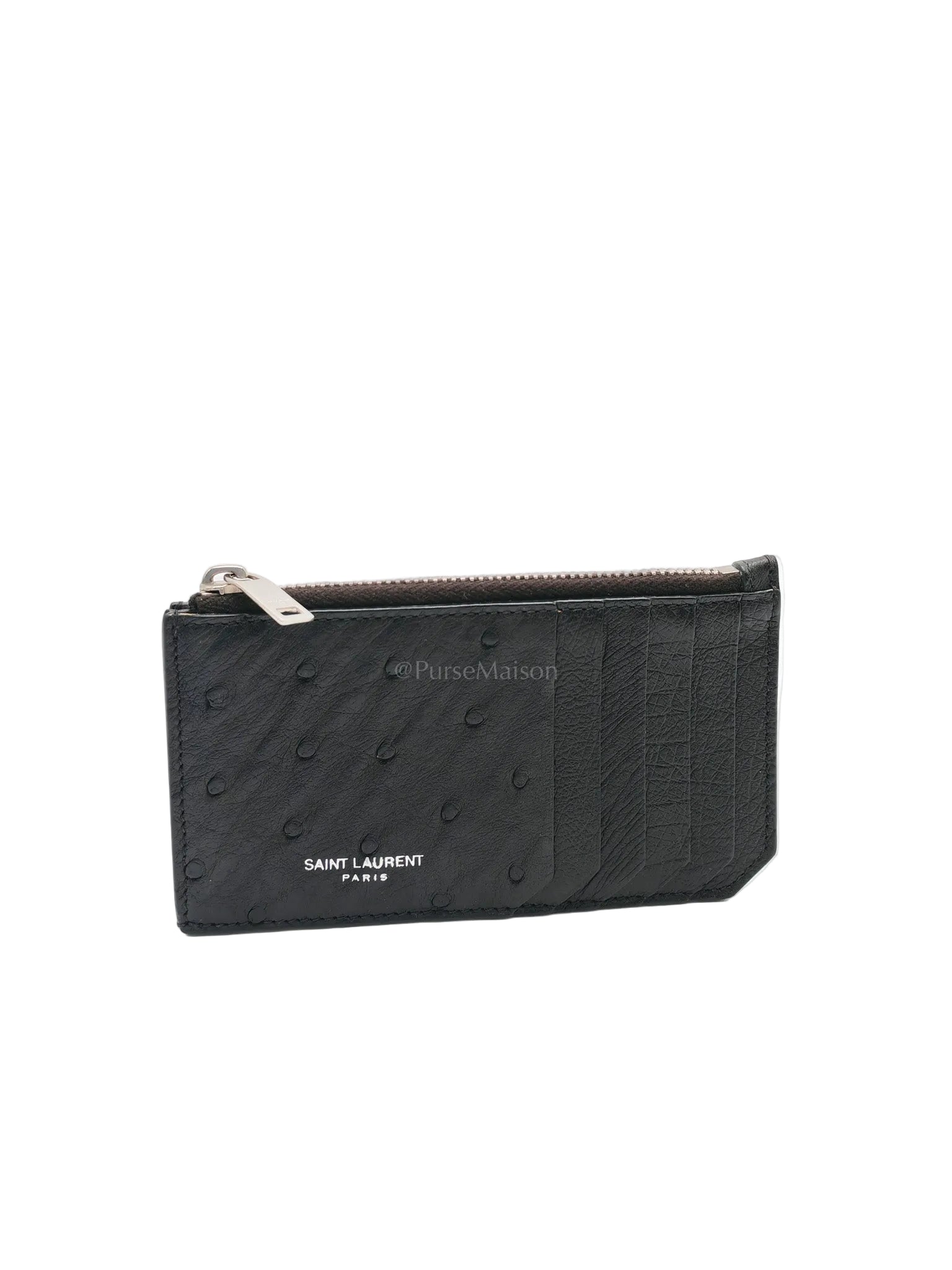 Ostrich Leather Zippy Card Holder | Purse Maison Luxury Bags Shop