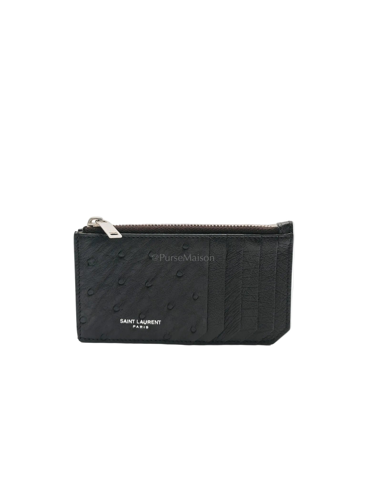 Ostrich Leather Zippy Card Holder | Purse Maison Luxury Bags Shop