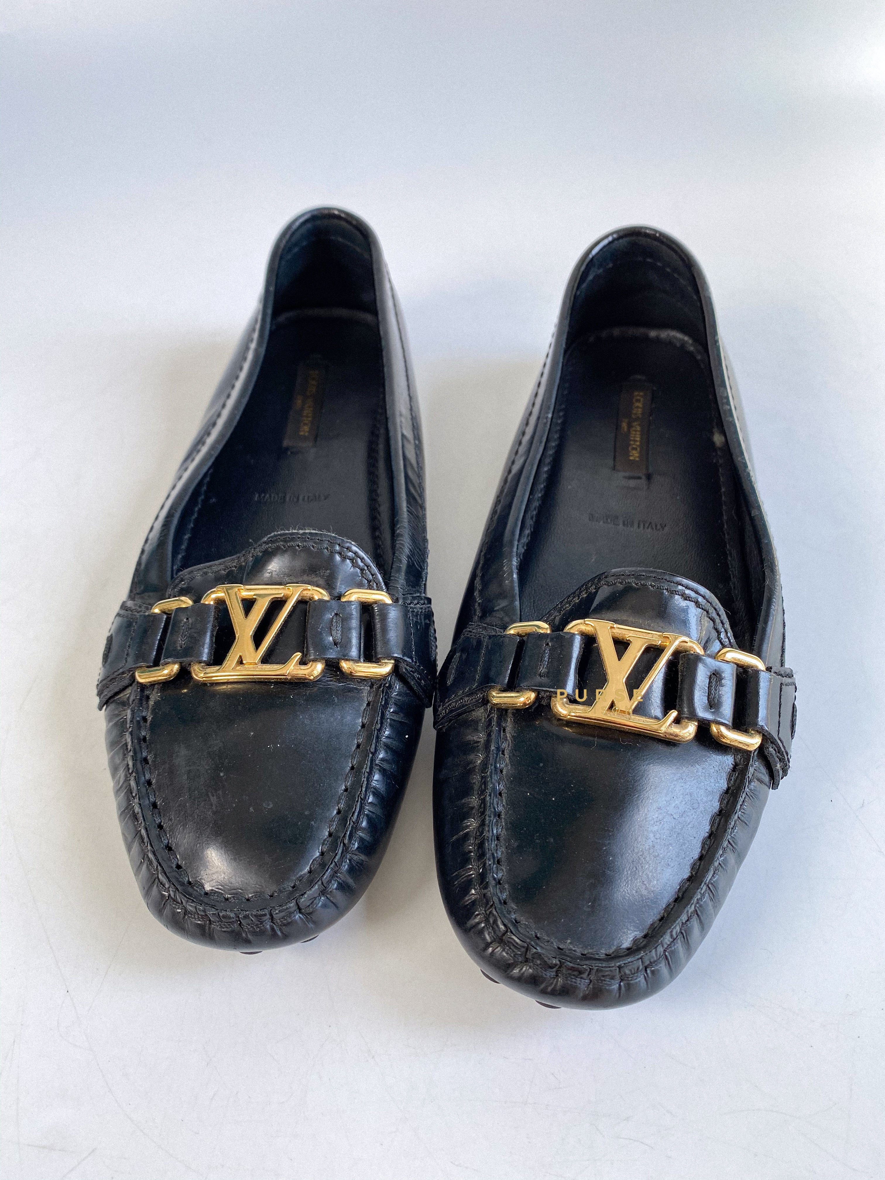 Louis Vuitton Black Leather Logo Loafers Size 36 Louis Vuitton