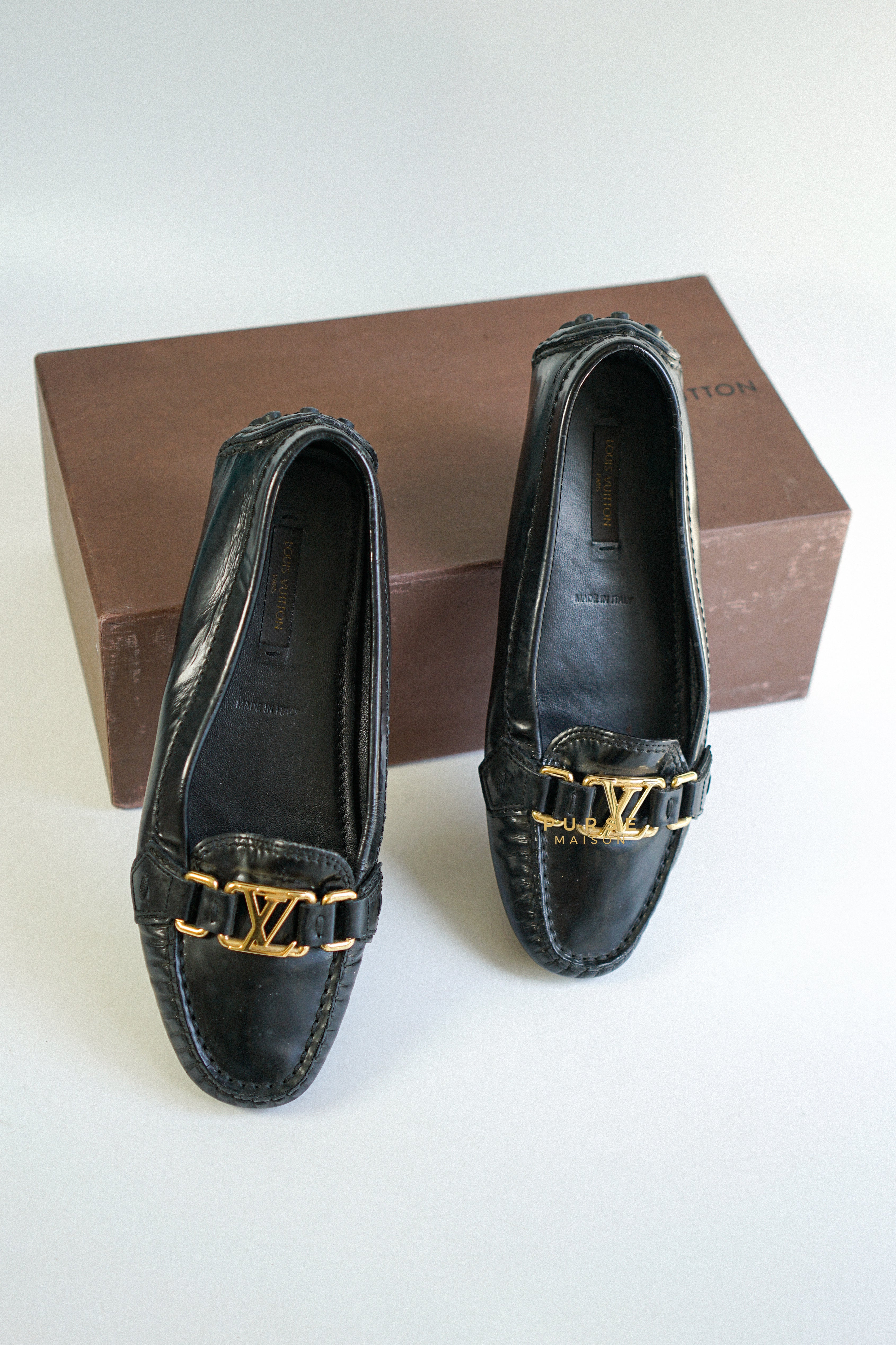 Louis Vuitton Brown Black Leather Oxford Loafers Size 36