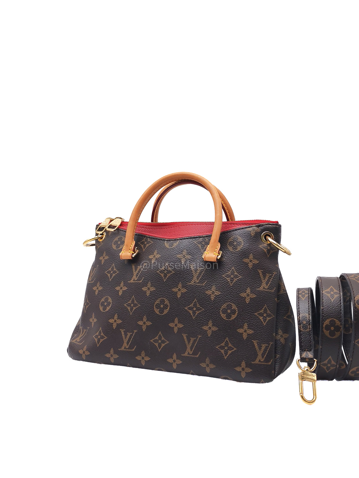 Louis Vuitton Pallas BB Bag in Monogram Canvas with Cherry Cerise Red Leather Trim (Datecode: SP1195) | Purse Maison Luxury Bags Shop
