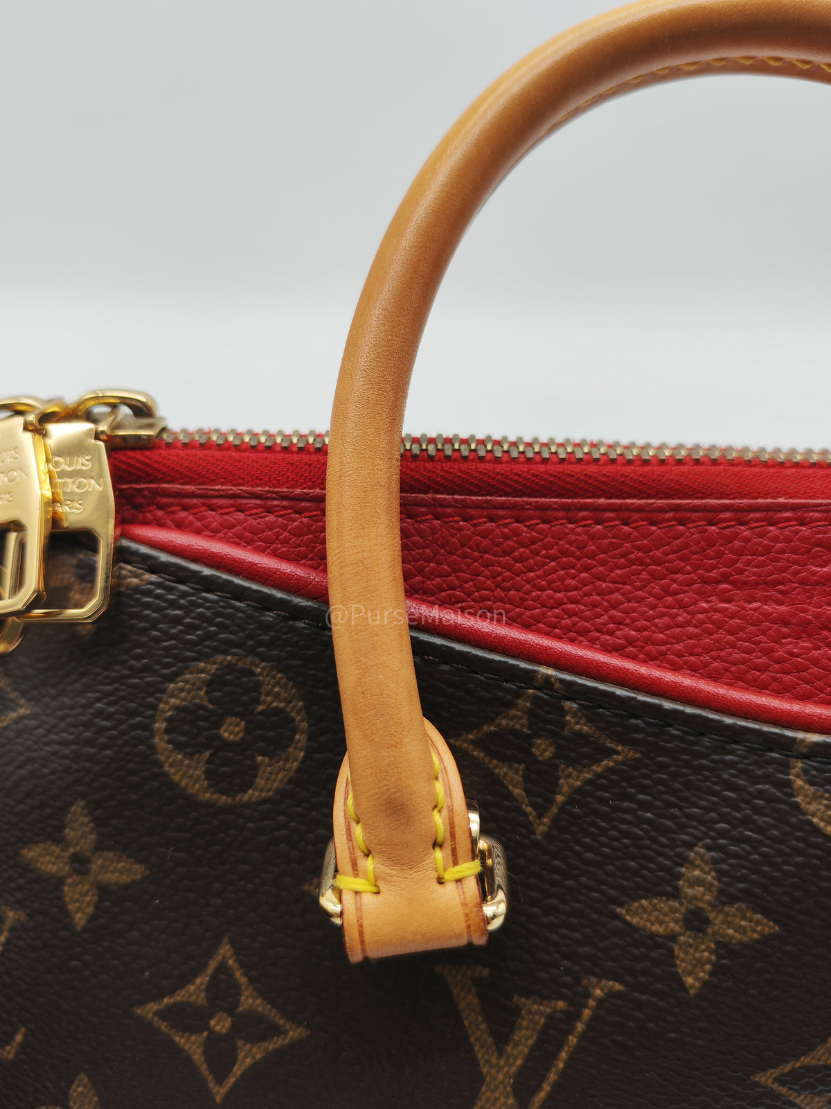 Louis Vuitton Pallas BB Bag in Monogram Canvas with Cherry Cerise Red Leather Trim (Datecode: SP1195) | Purse Maison Luxury Bags Shop
