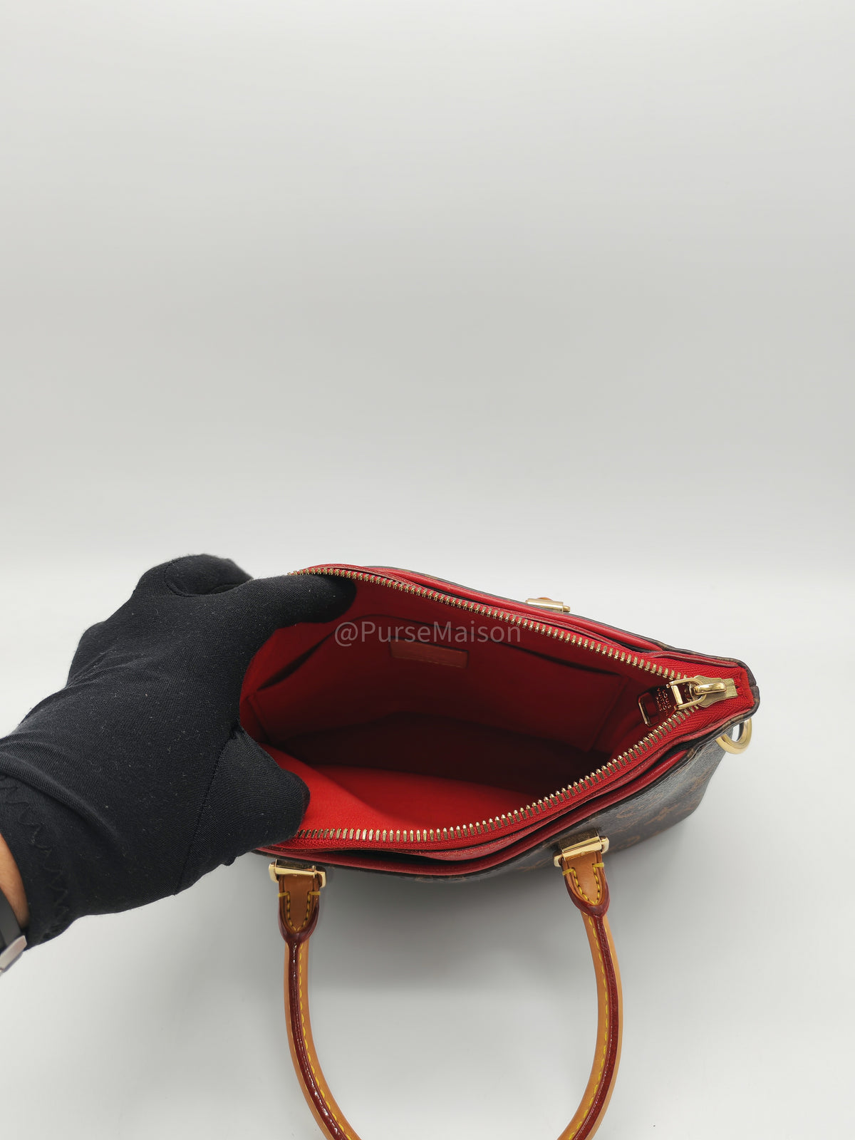 Louis Vuitton Pallas BB Bag in Monogram Canvas with Cherry Cerise Red Leather Trim (Datecode: SP1195) | Purse Maison Luxury Bags Shop