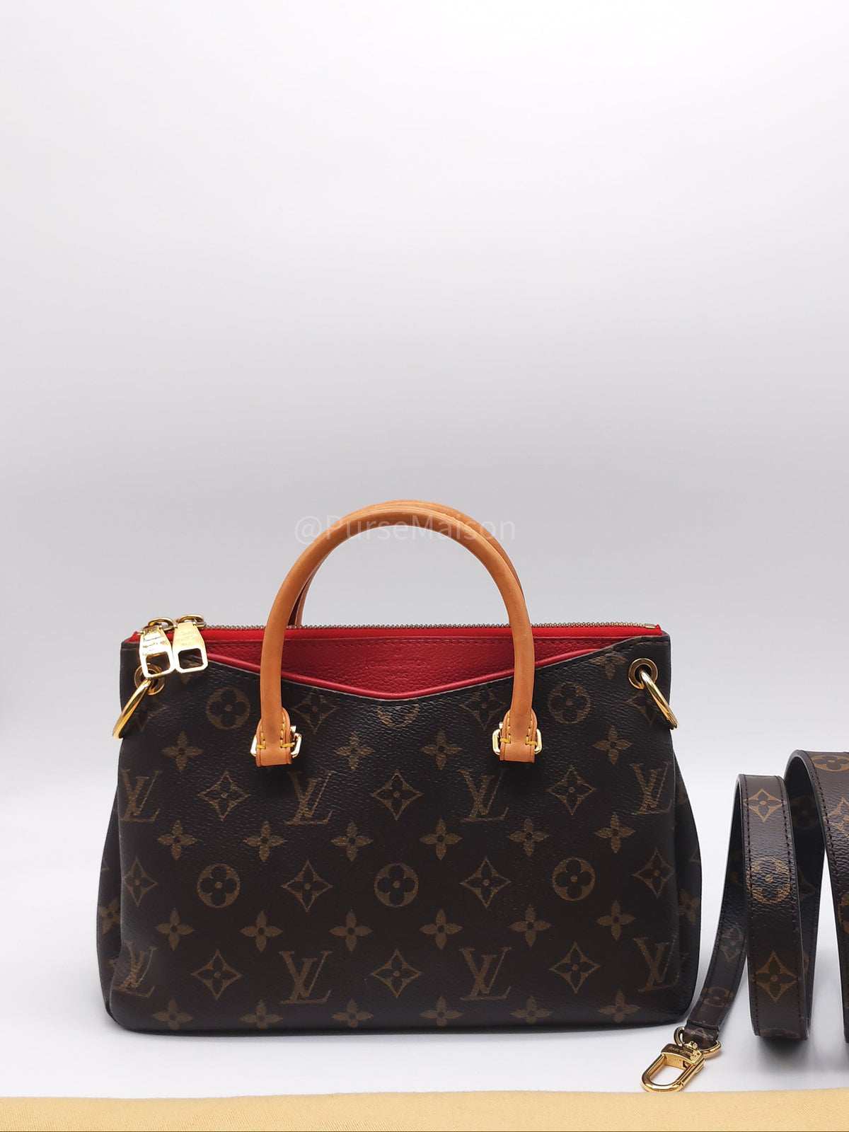 Louis Vuitton Pallas BB Bag in Monogram Canvas with Cherry Cerise Red Leather Trim (Datecode: SP1195) | Purse Maison Luxury Bags Shop