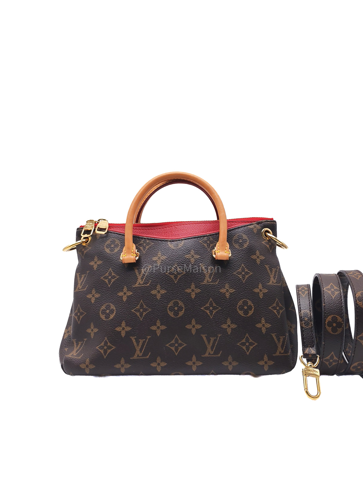 Louis Vuitton Pallas BB Bag in Monogram Canvas with Cherry Cerise Red Leather Trim (Datecode: SP1195) | Purse Maison Luxury Bags Shop